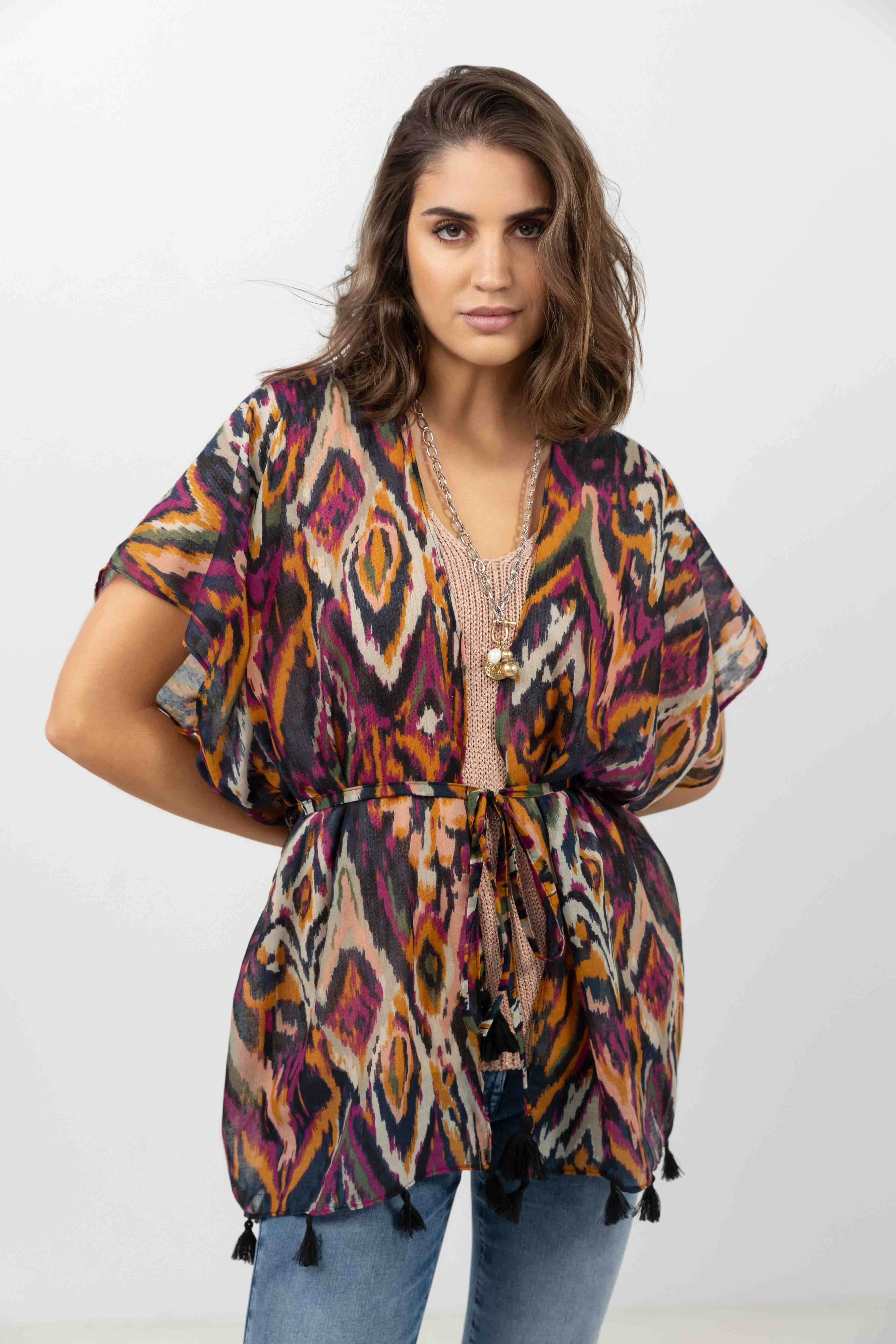 Poncho imprimé ethnique multicolore | Elora