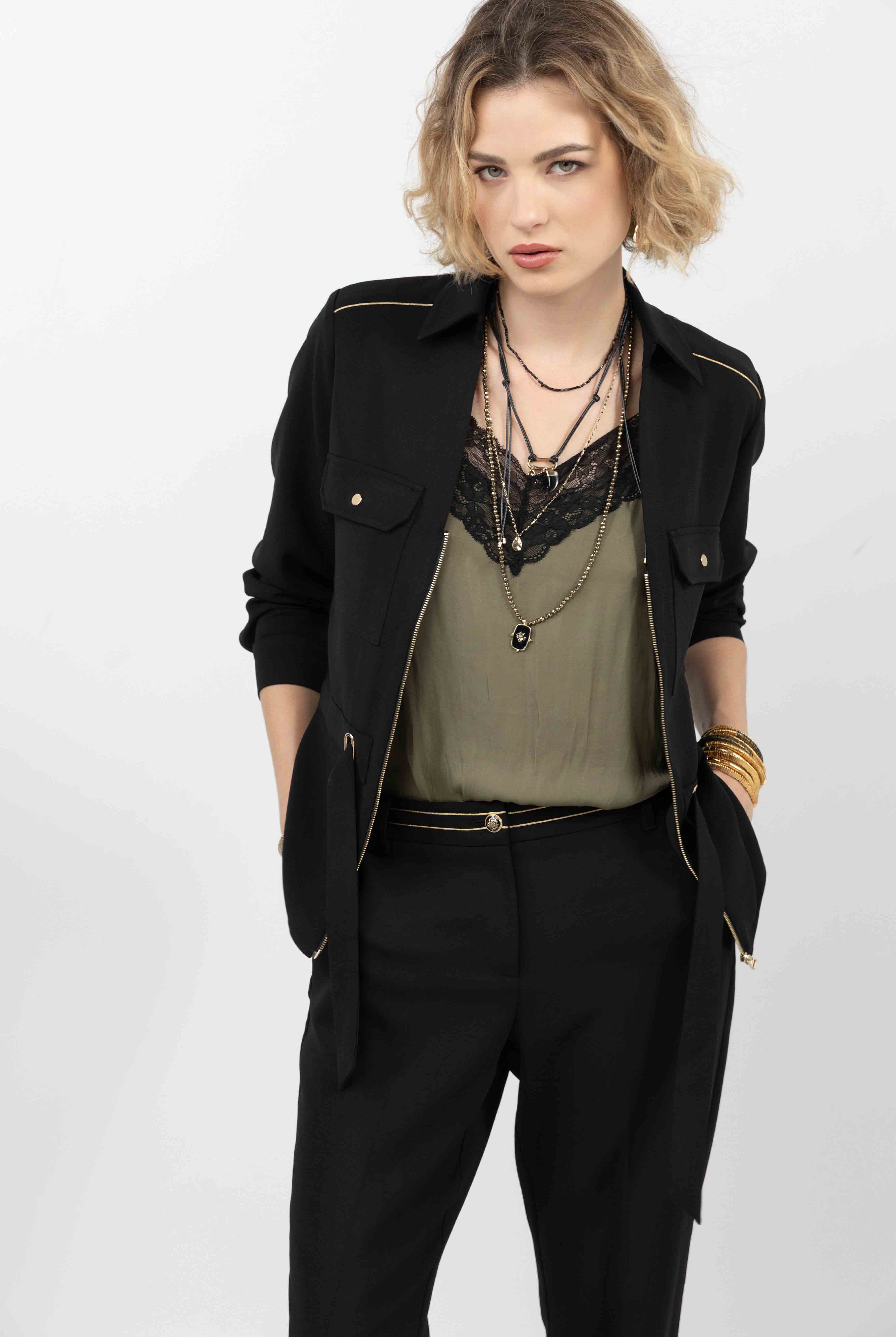 Veste noir chic ceinturée | Elora