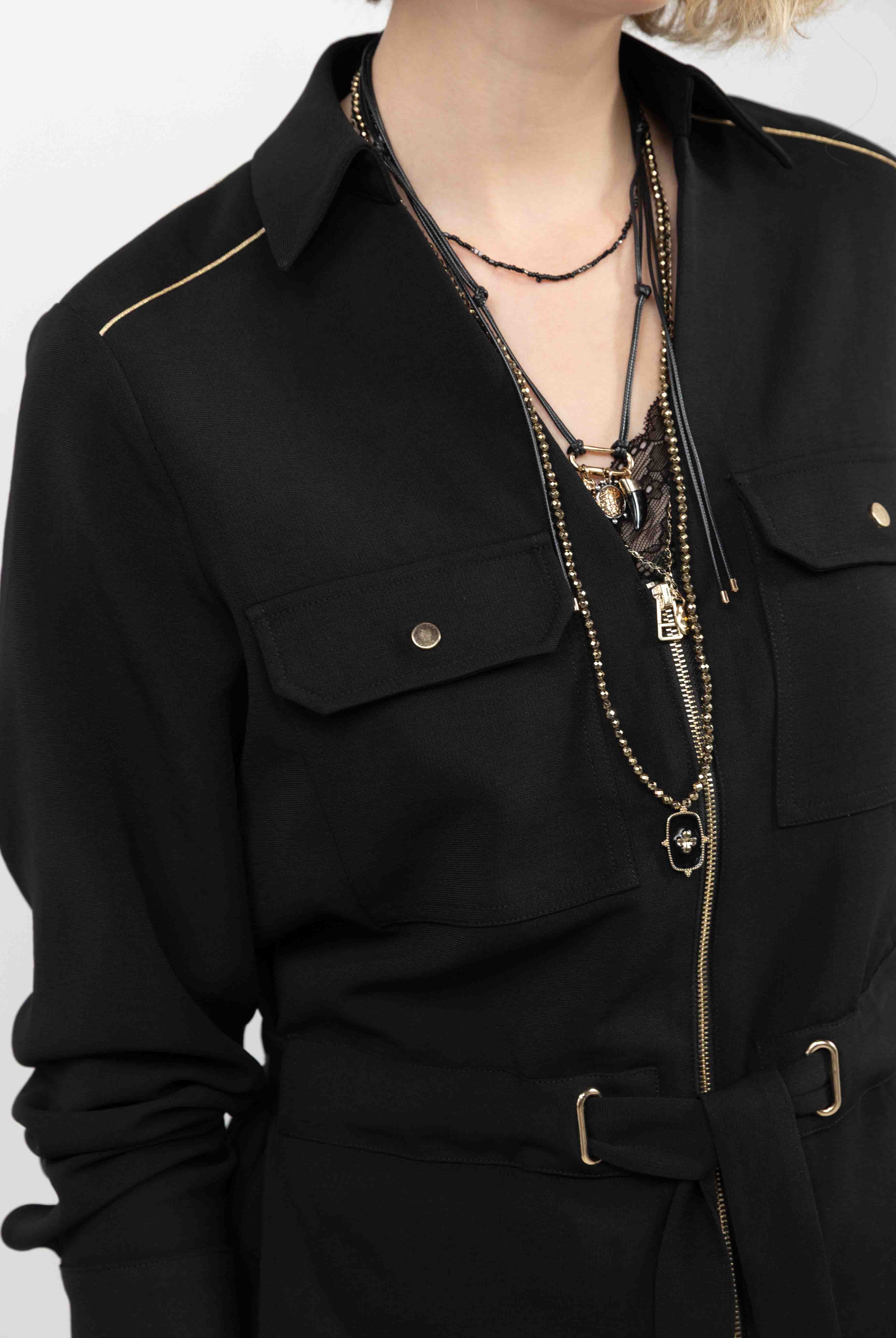 Veste noir chic ceinturée | Elora