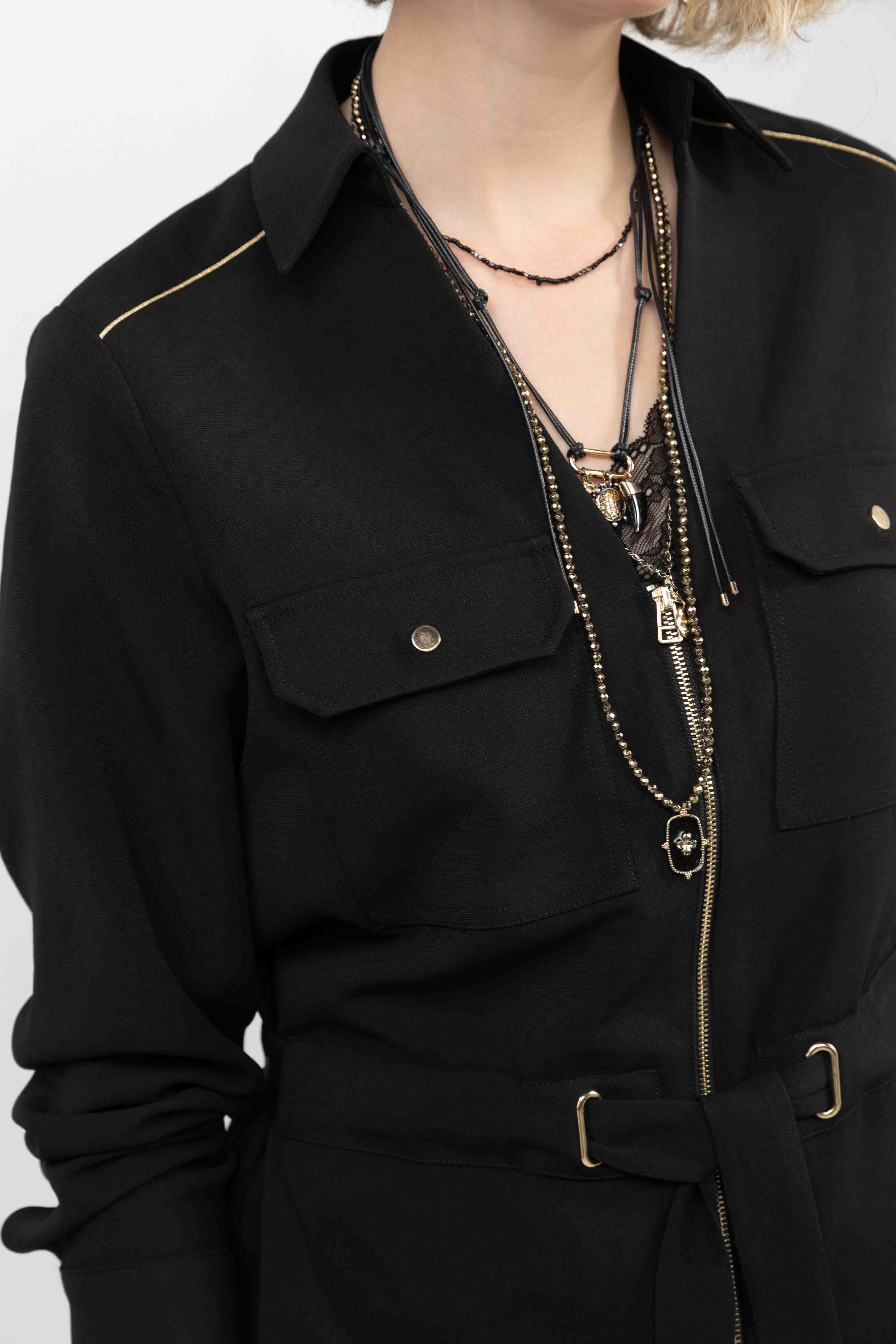 Veste noir chic ceinturée | Elora