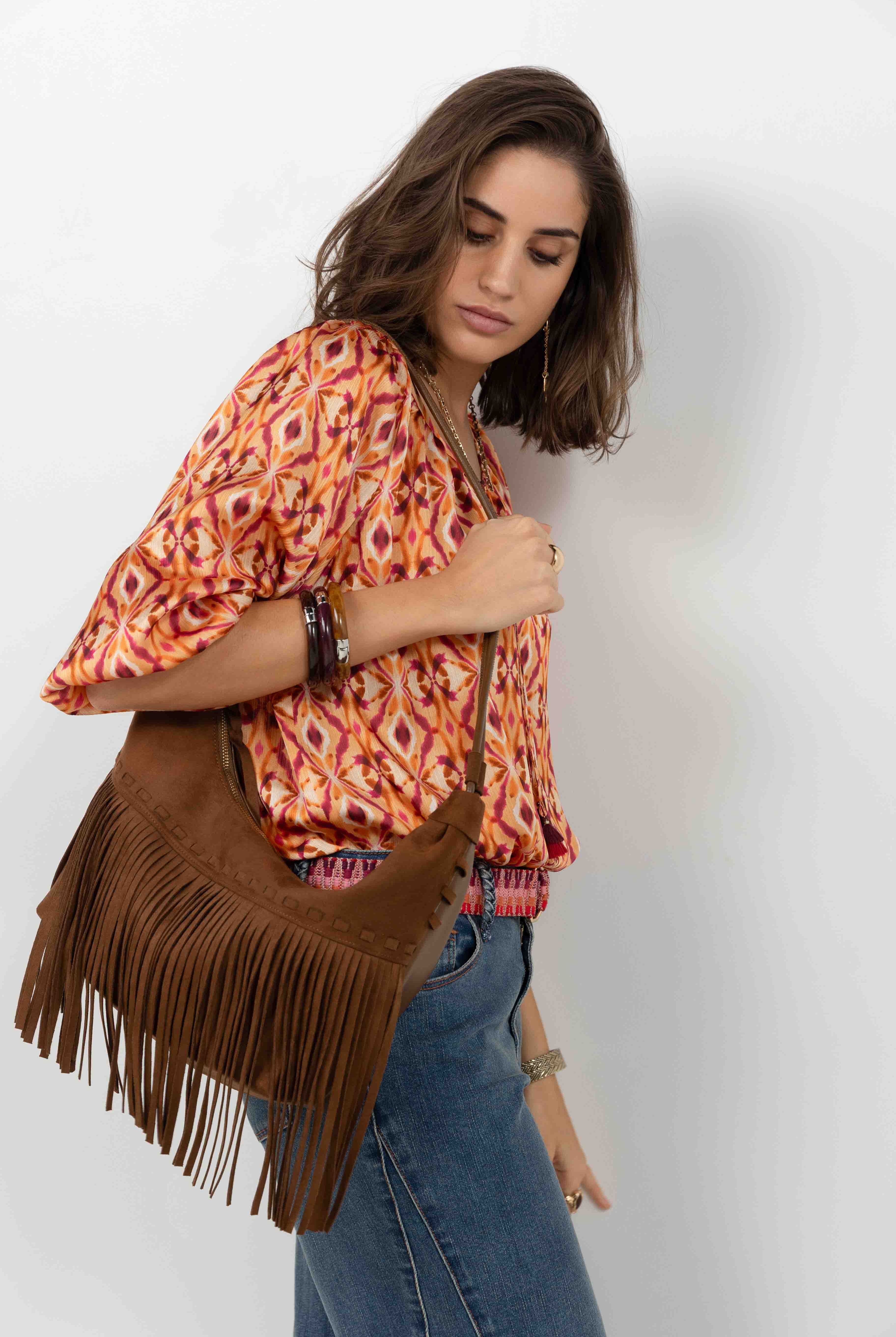 Sac franges chocolat esprit western | Elora