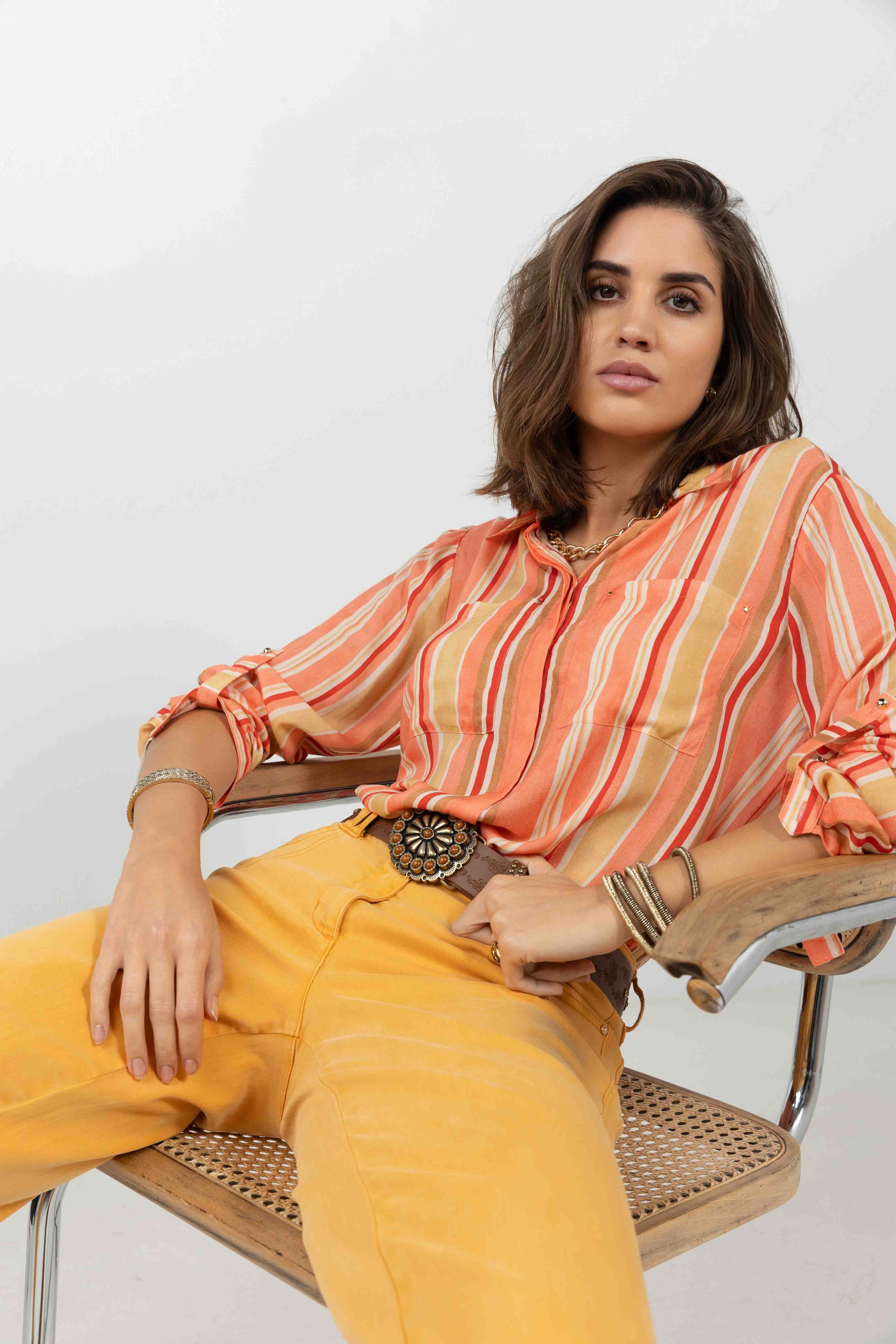 Chemise rayée rose jaune colorée | Elora