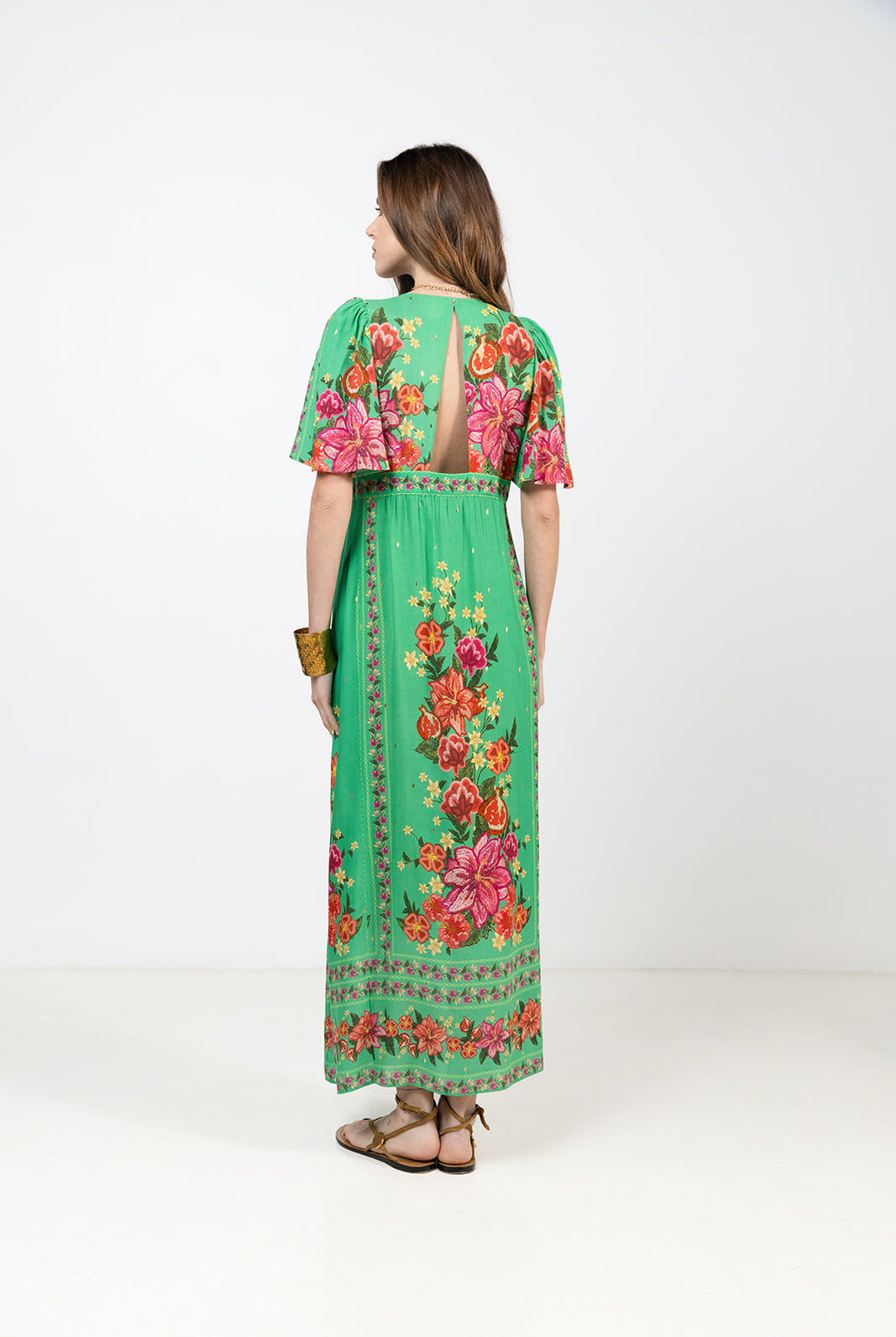 Robe longue imprimée vert rose doré | Elora