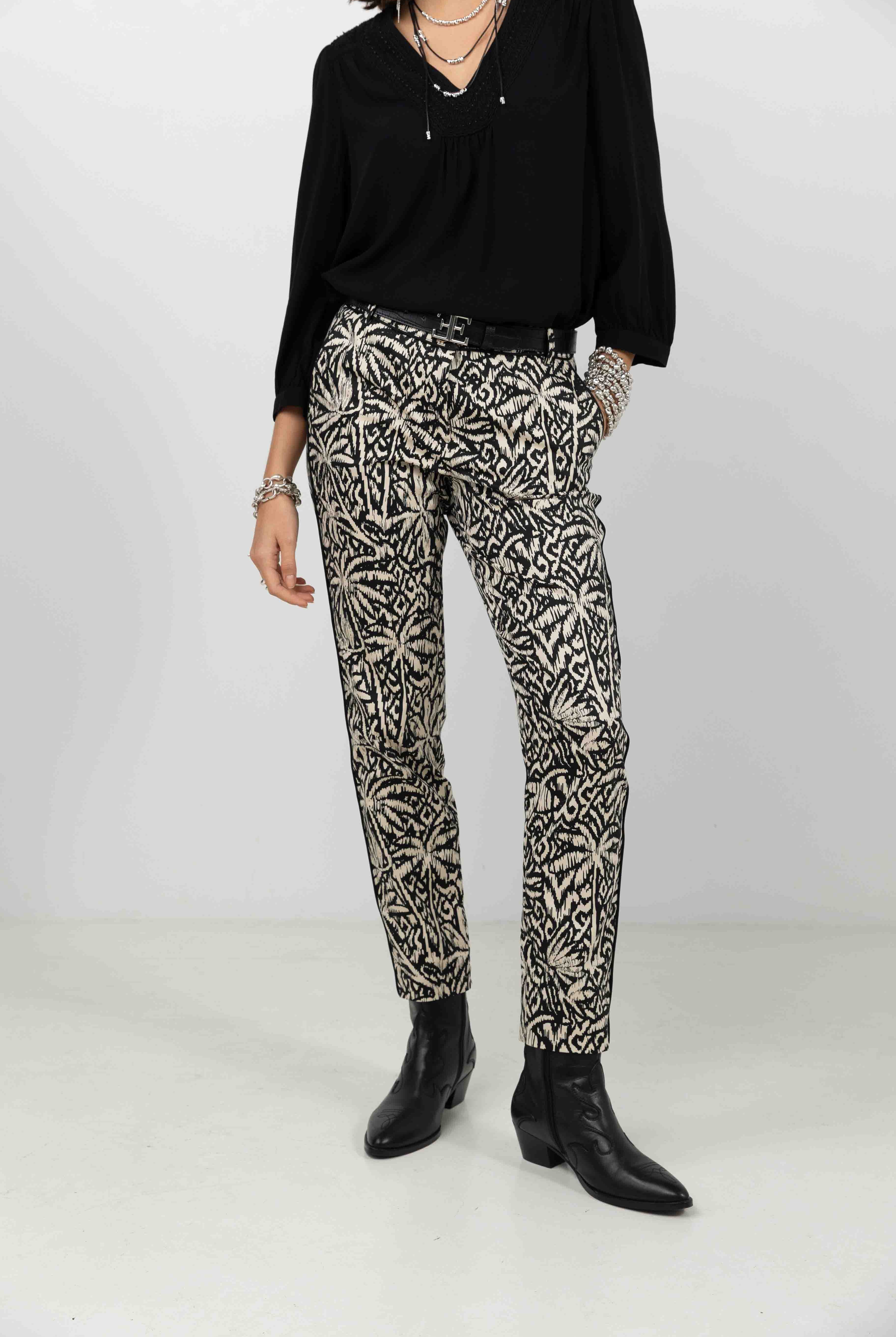 Pantalon imprimé graphique écru noir | Elora