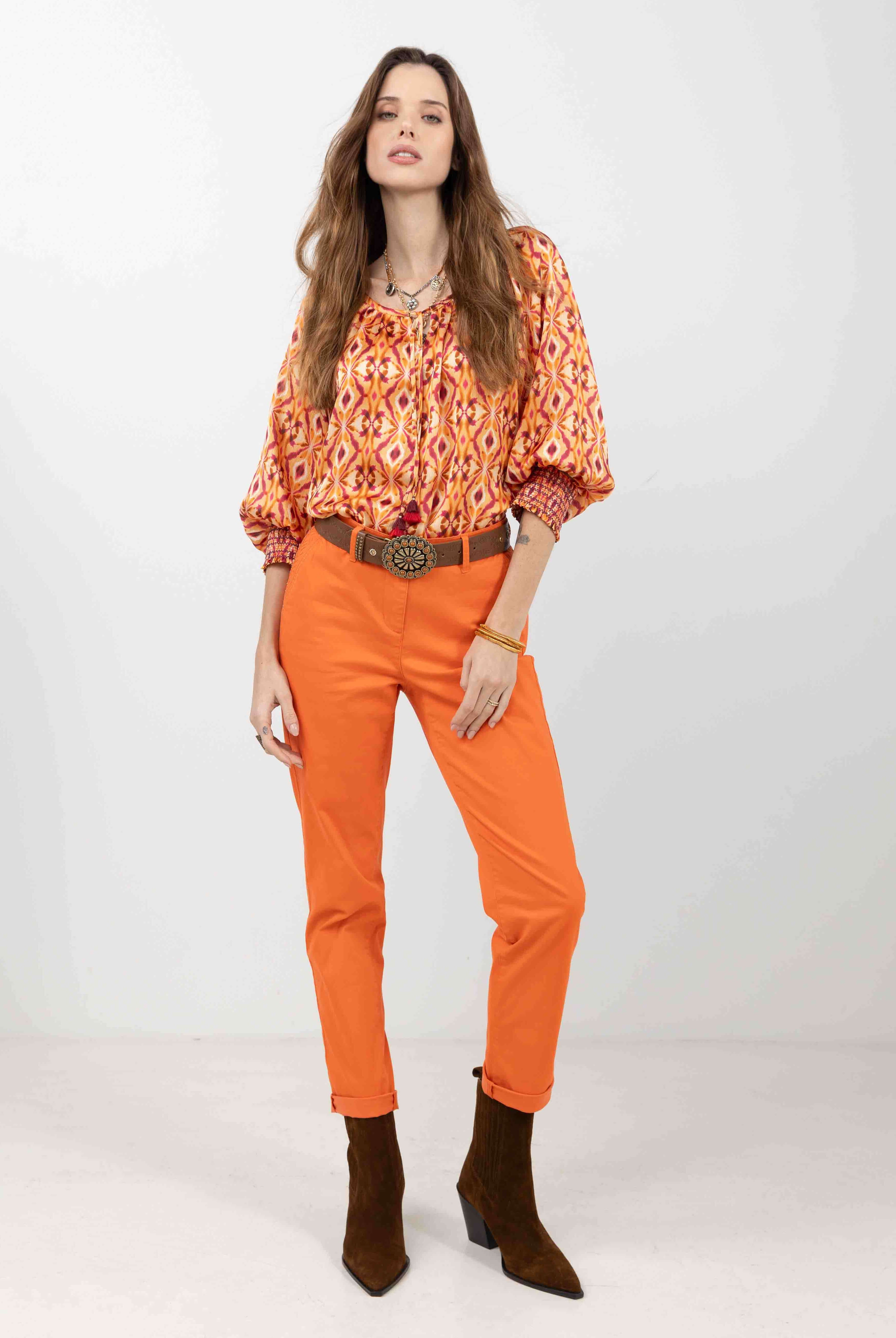 Pantalon chino orange moderne | Elora