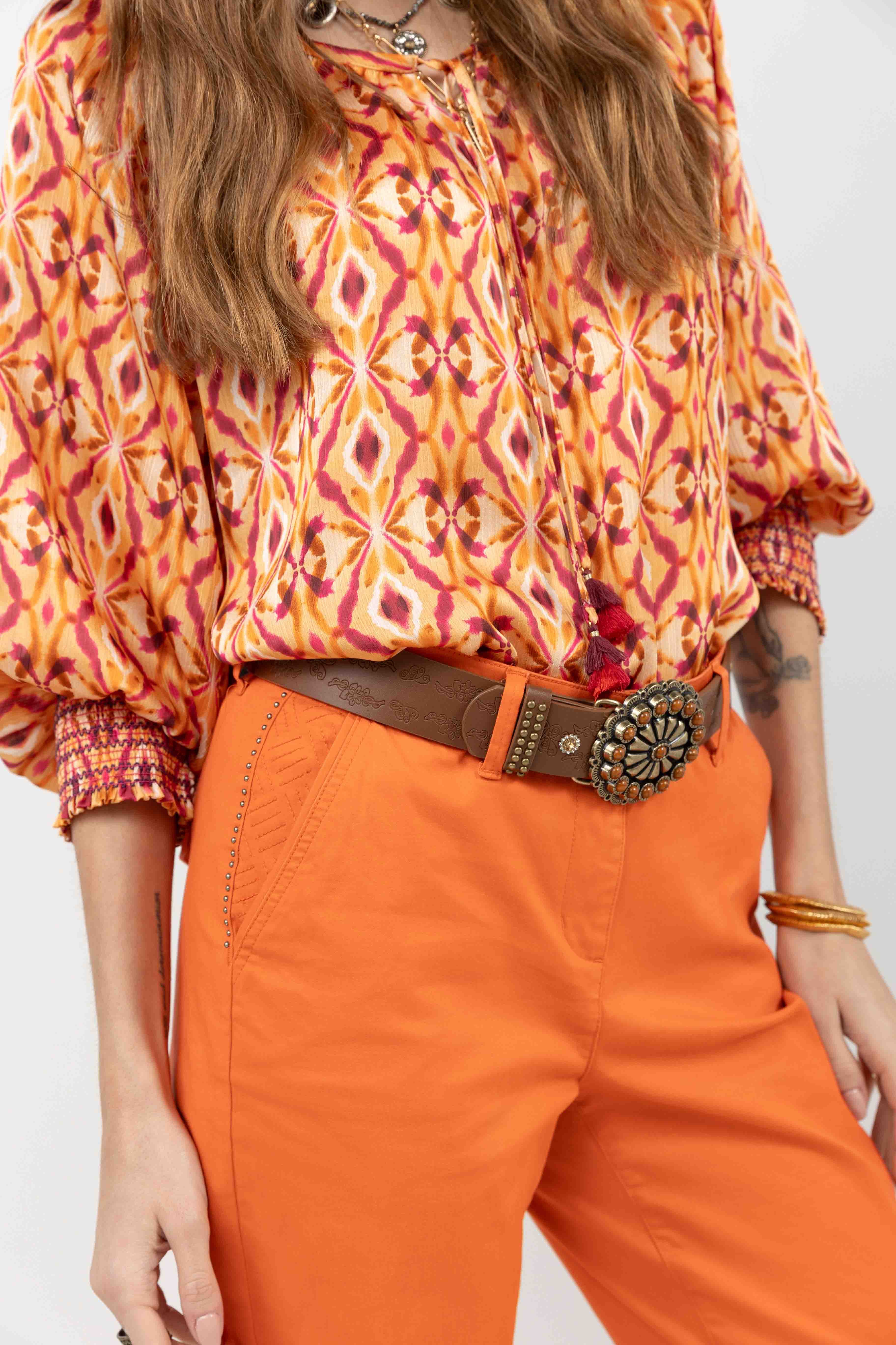 Pantalon chino orange moderne | Elora