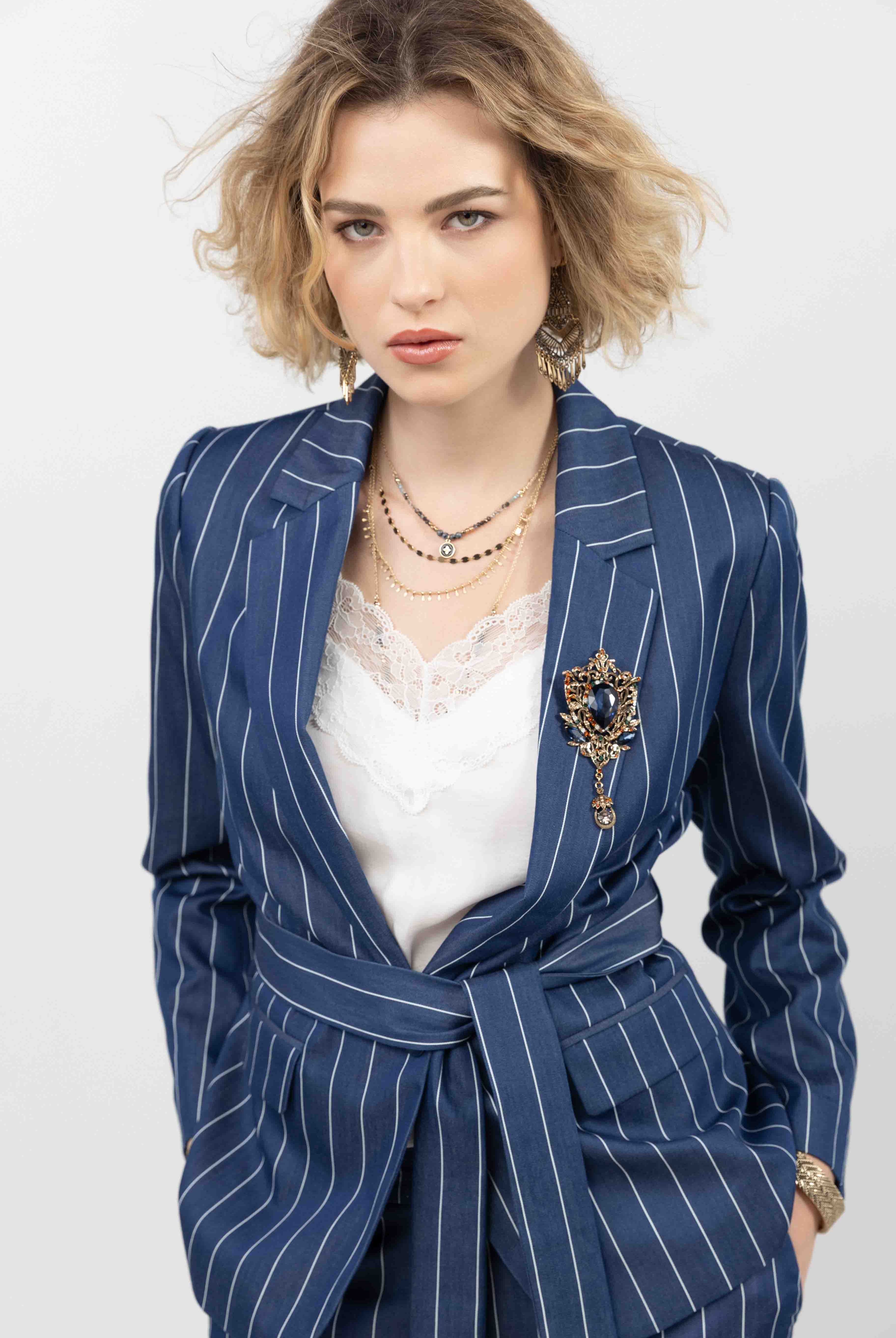 Veste rayée bleu foncé esprit tailleur | Elora