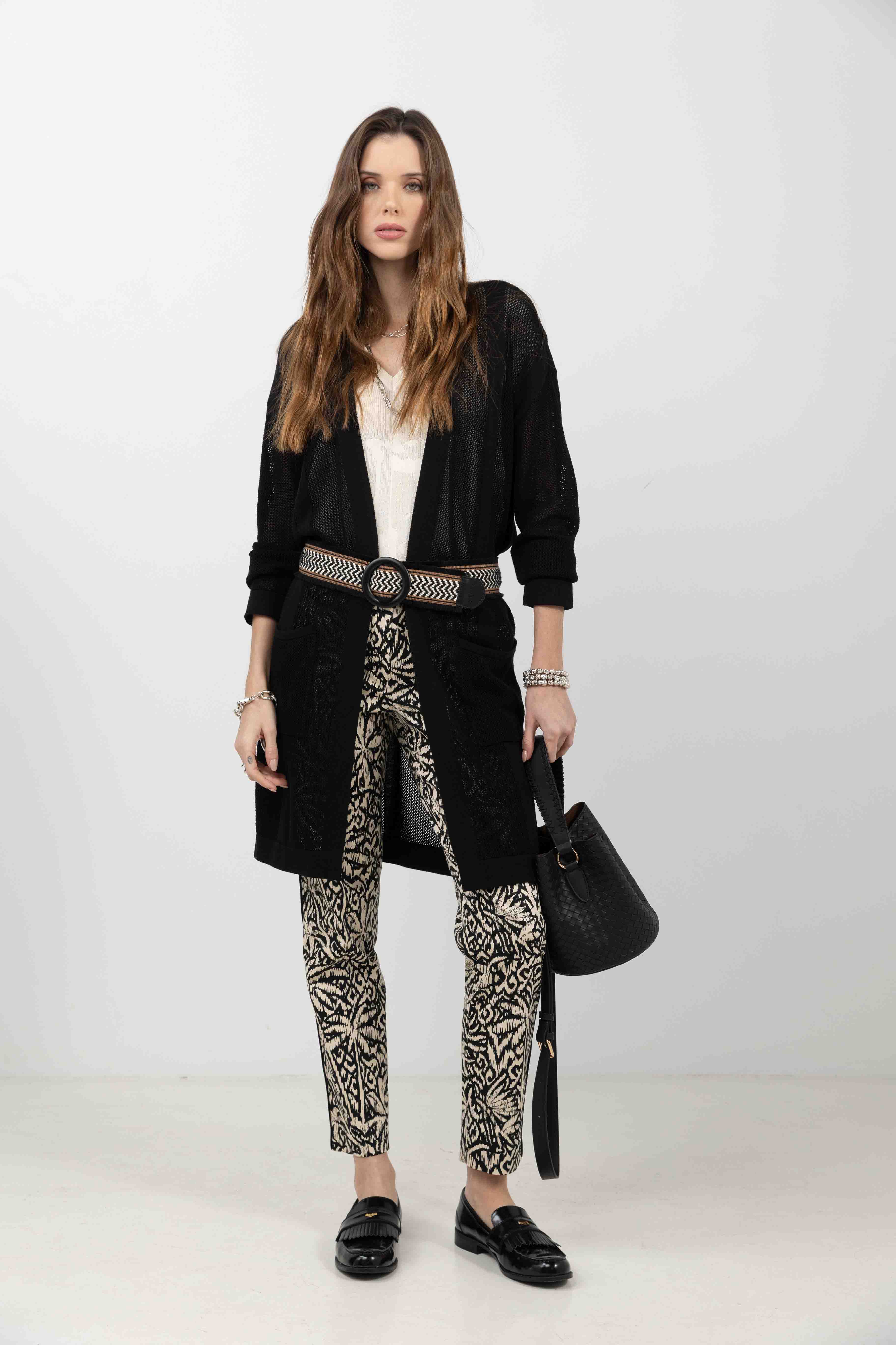 Gilet long noir maille filet gypsy | Elora