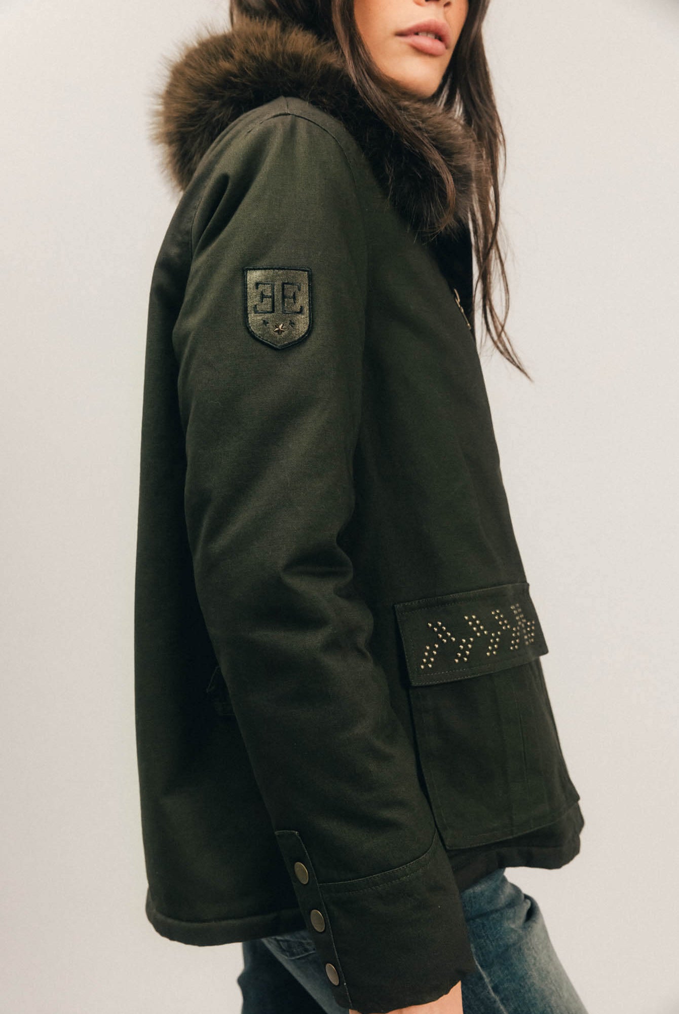Parka kaki fausse fourrure | Elora