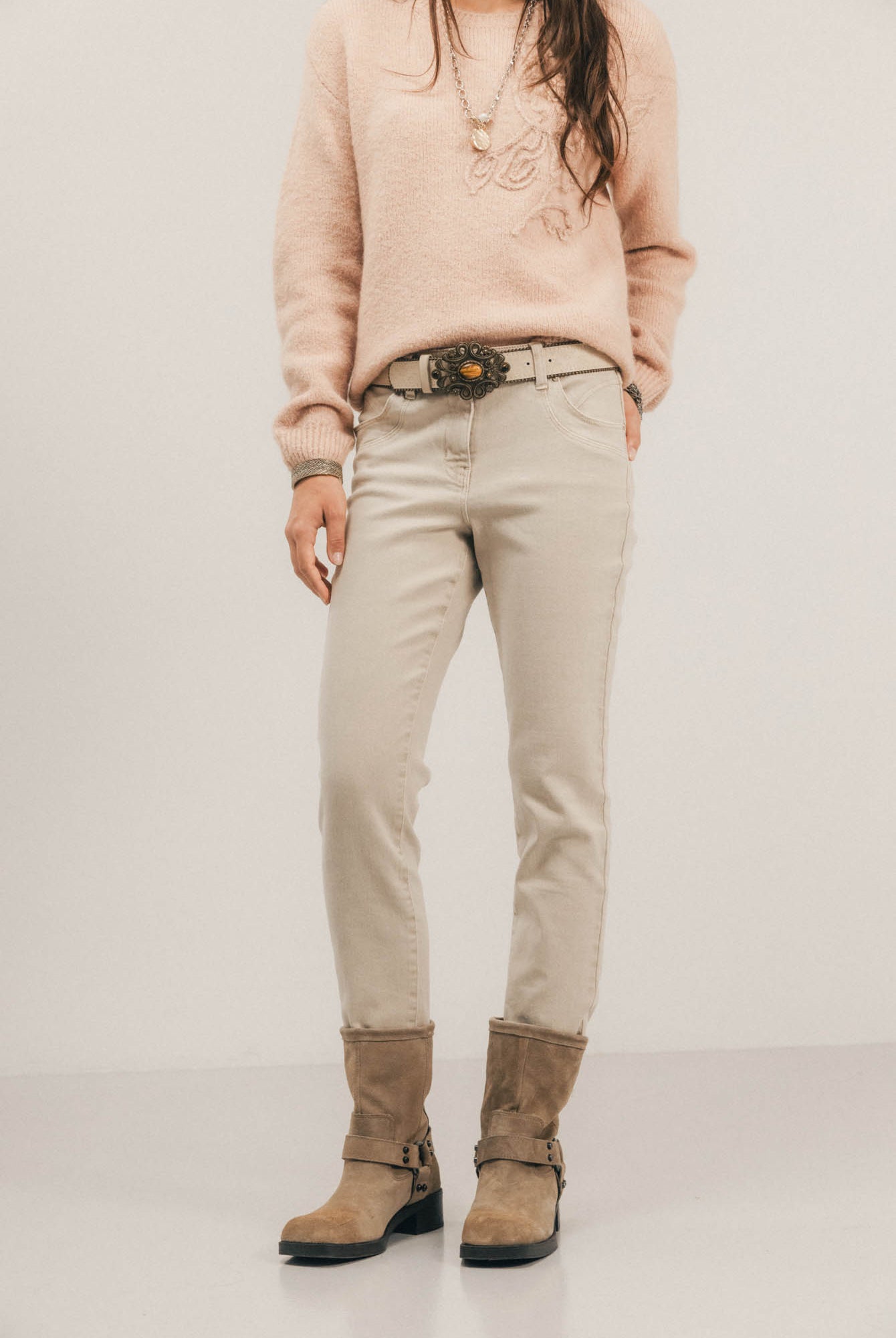 Pantalon beige coupe slim | Elora