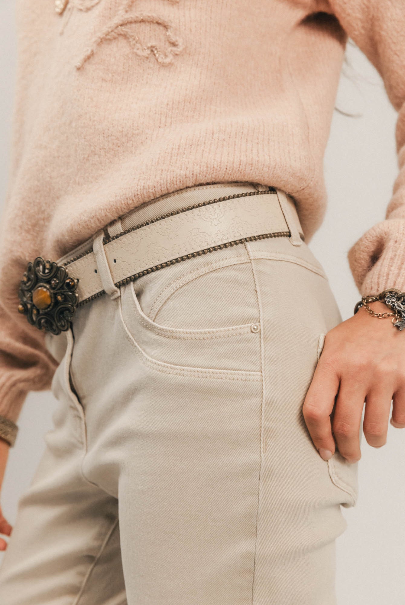 Pantalon beige coupe slim | Elora
