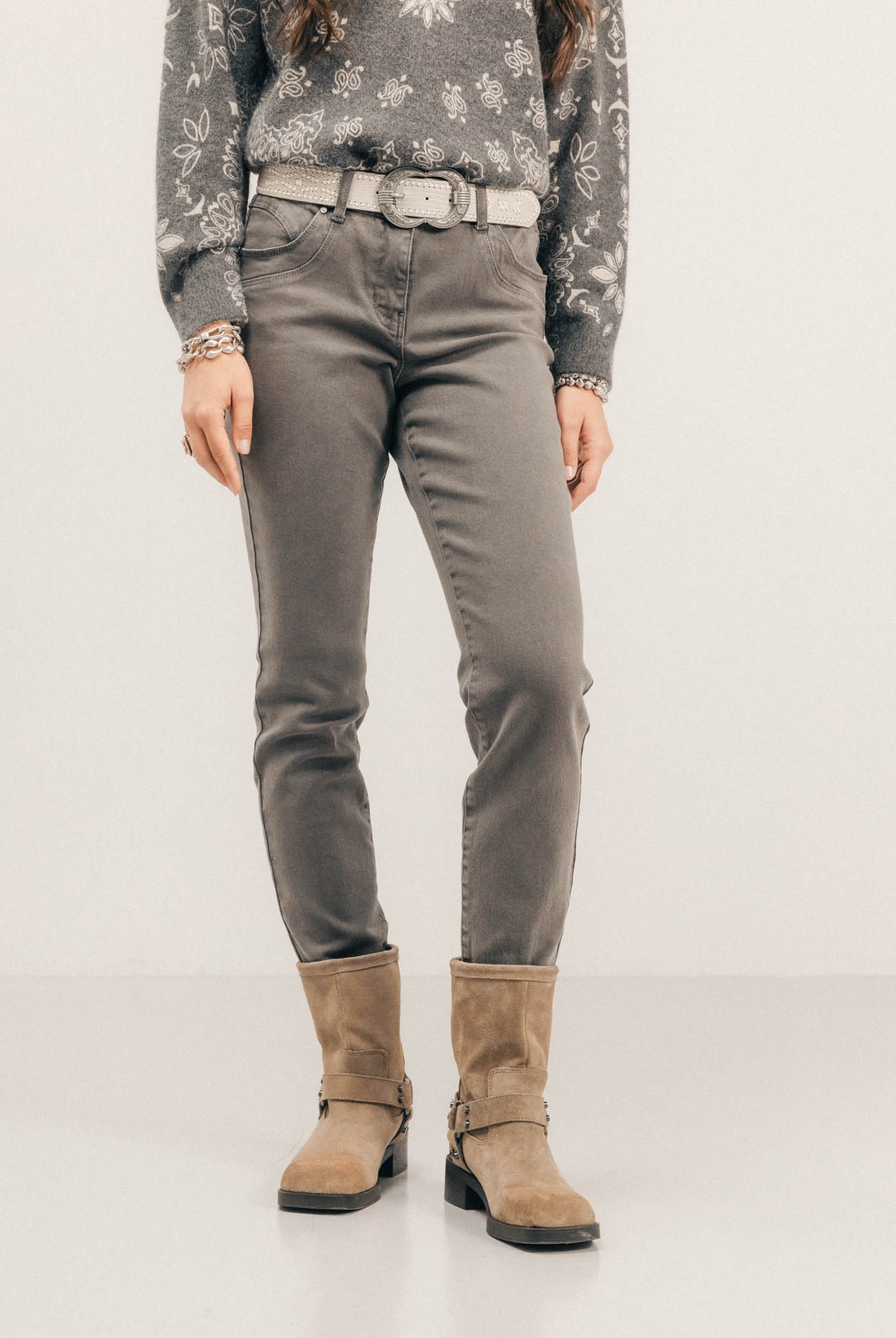 Pantalon gris coupe slim | Elora