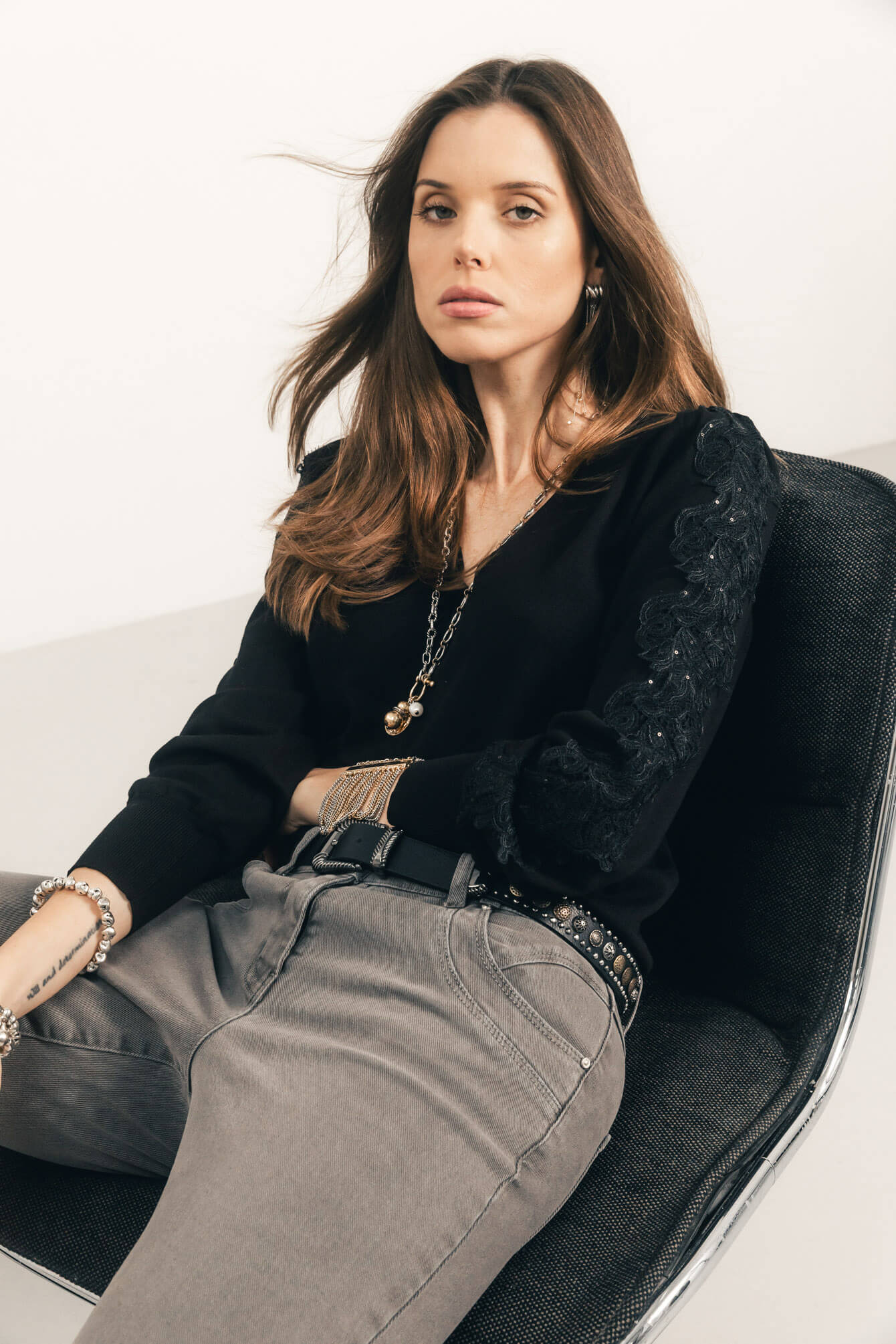 Pull noir dentelle | Elora