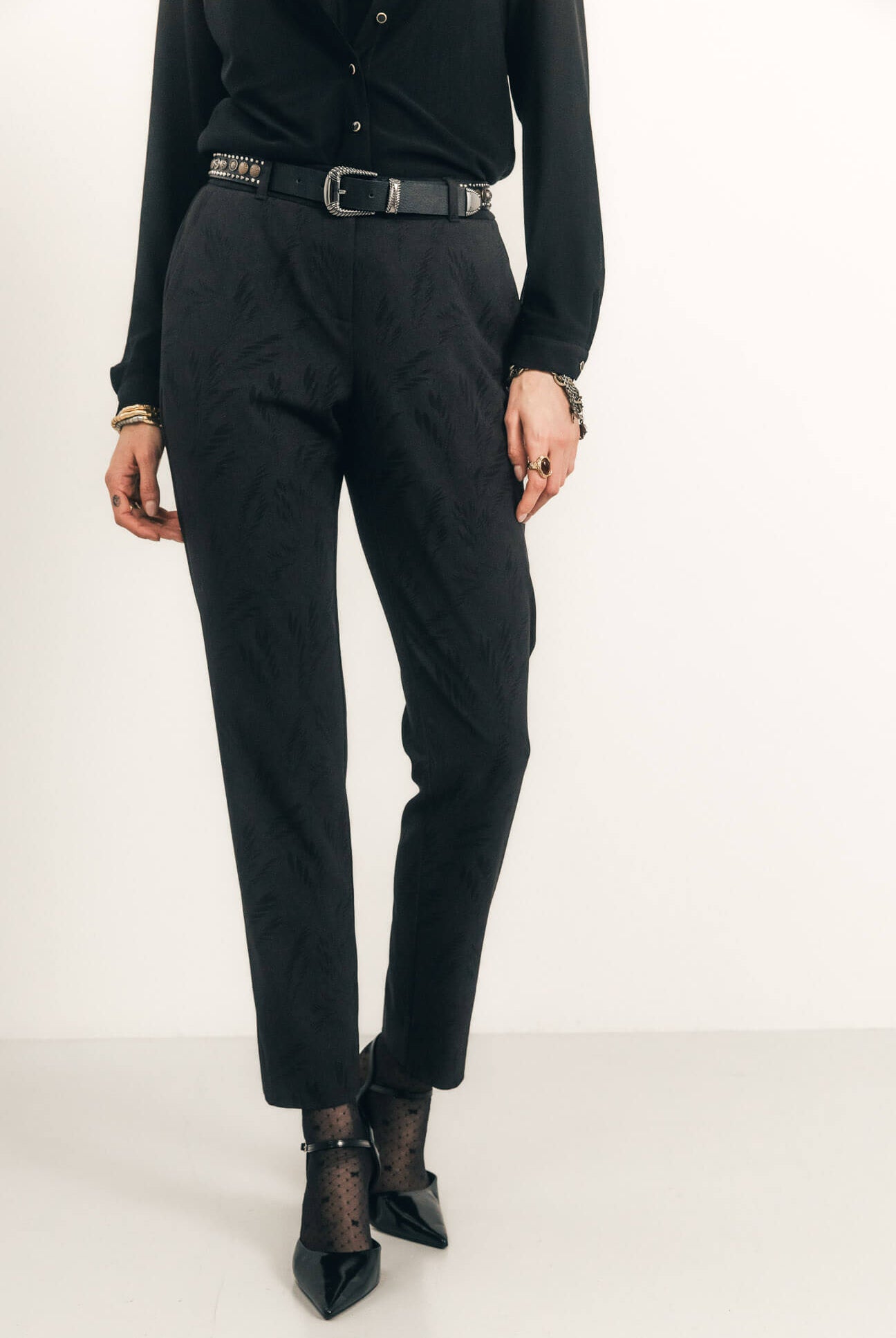Pantalon cigarette imprimé bi-tons chic | Elora