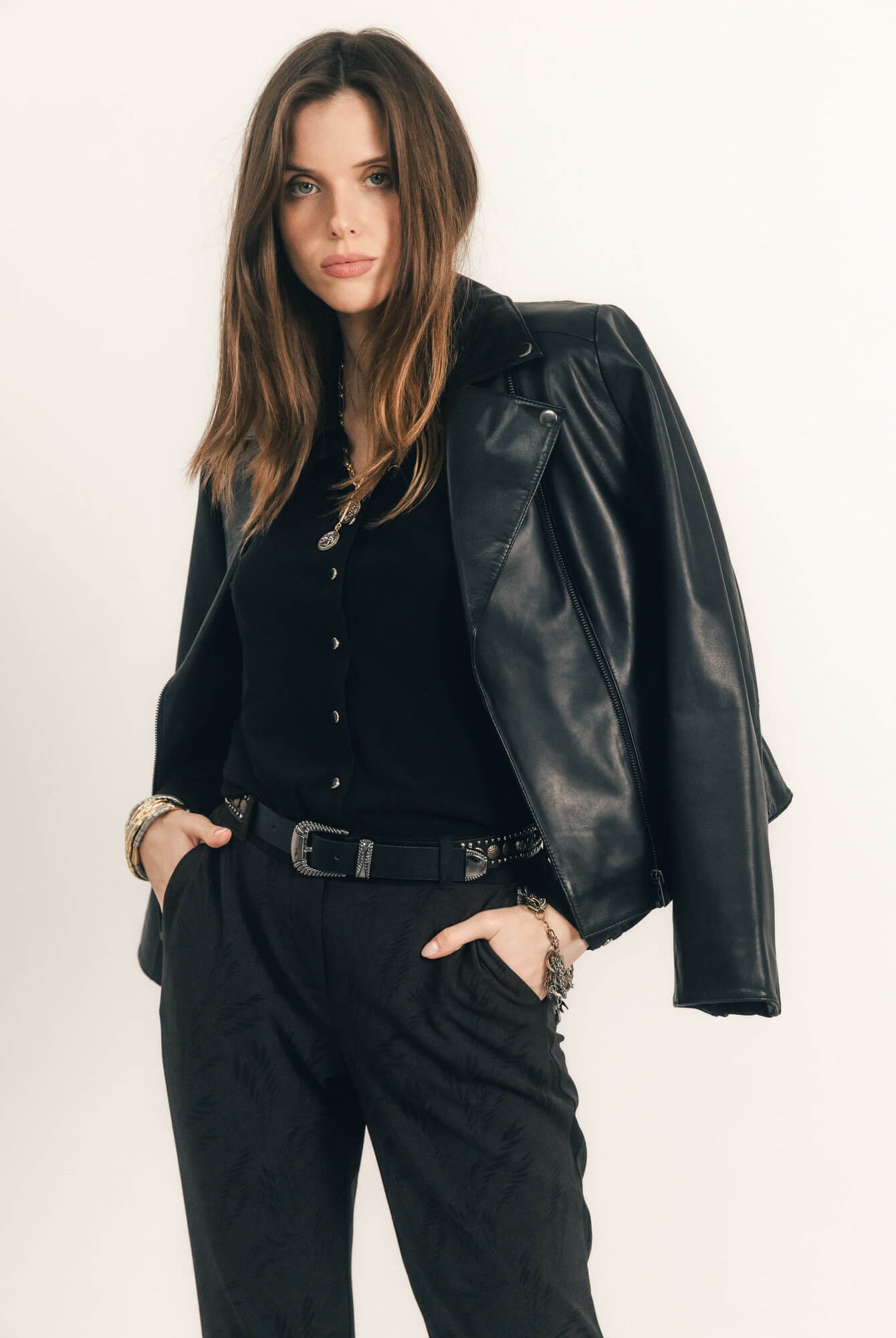 Pantalon cigarette imprimé bi-tons chic | Elora