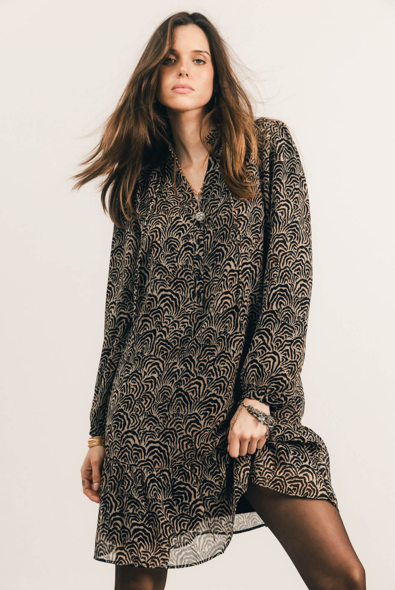 Robe imprimé graphique manches bouffantes | Elora