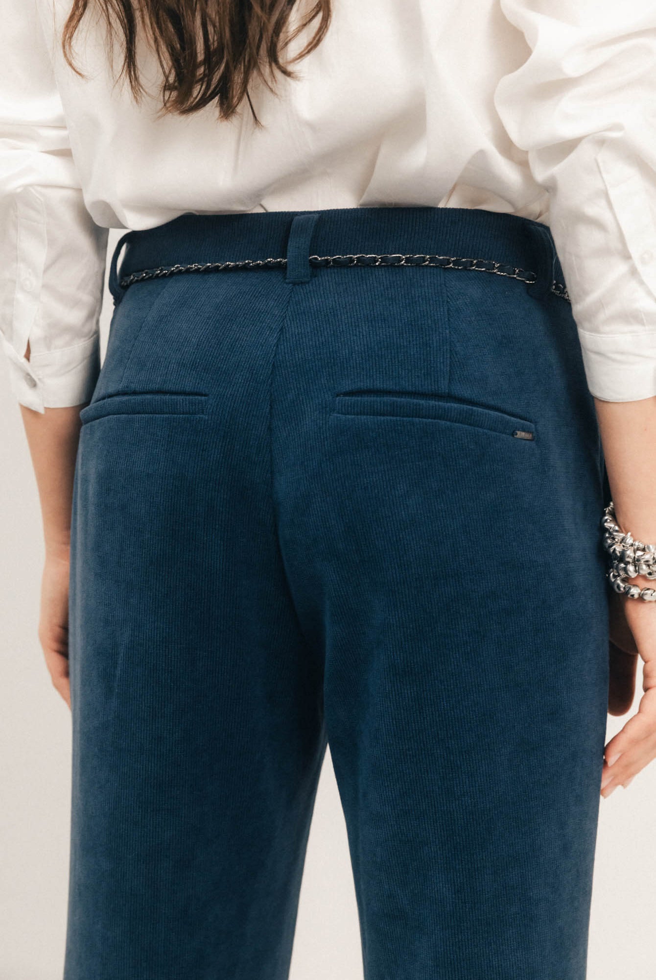 Pantalon velours bleu flare | Elora