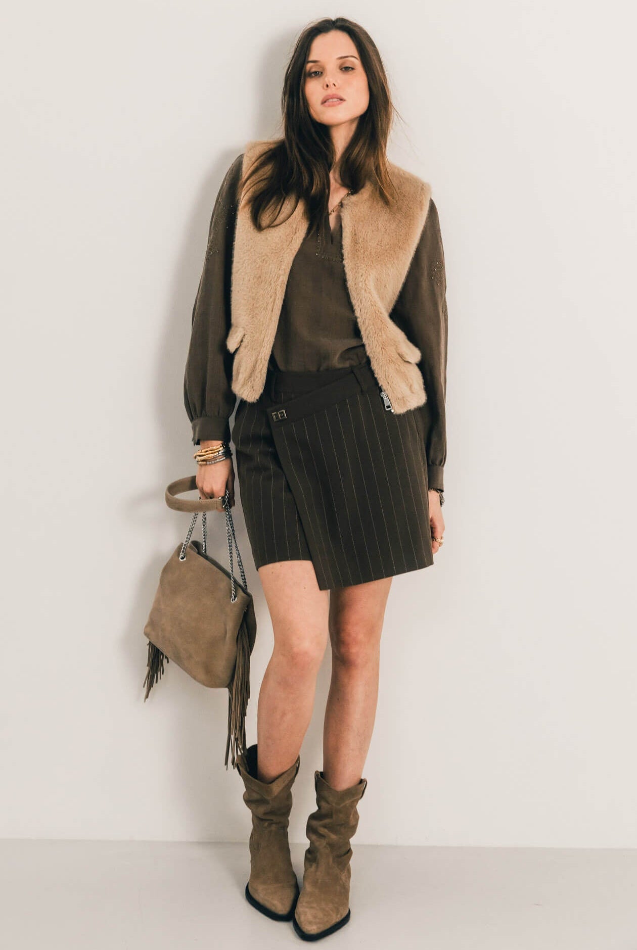 Blouse bronze jacquard brodée perlée | Elora