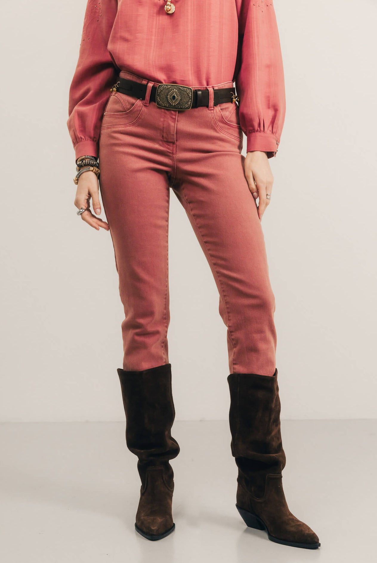 Pantalon rose indien coupe slim | Elora