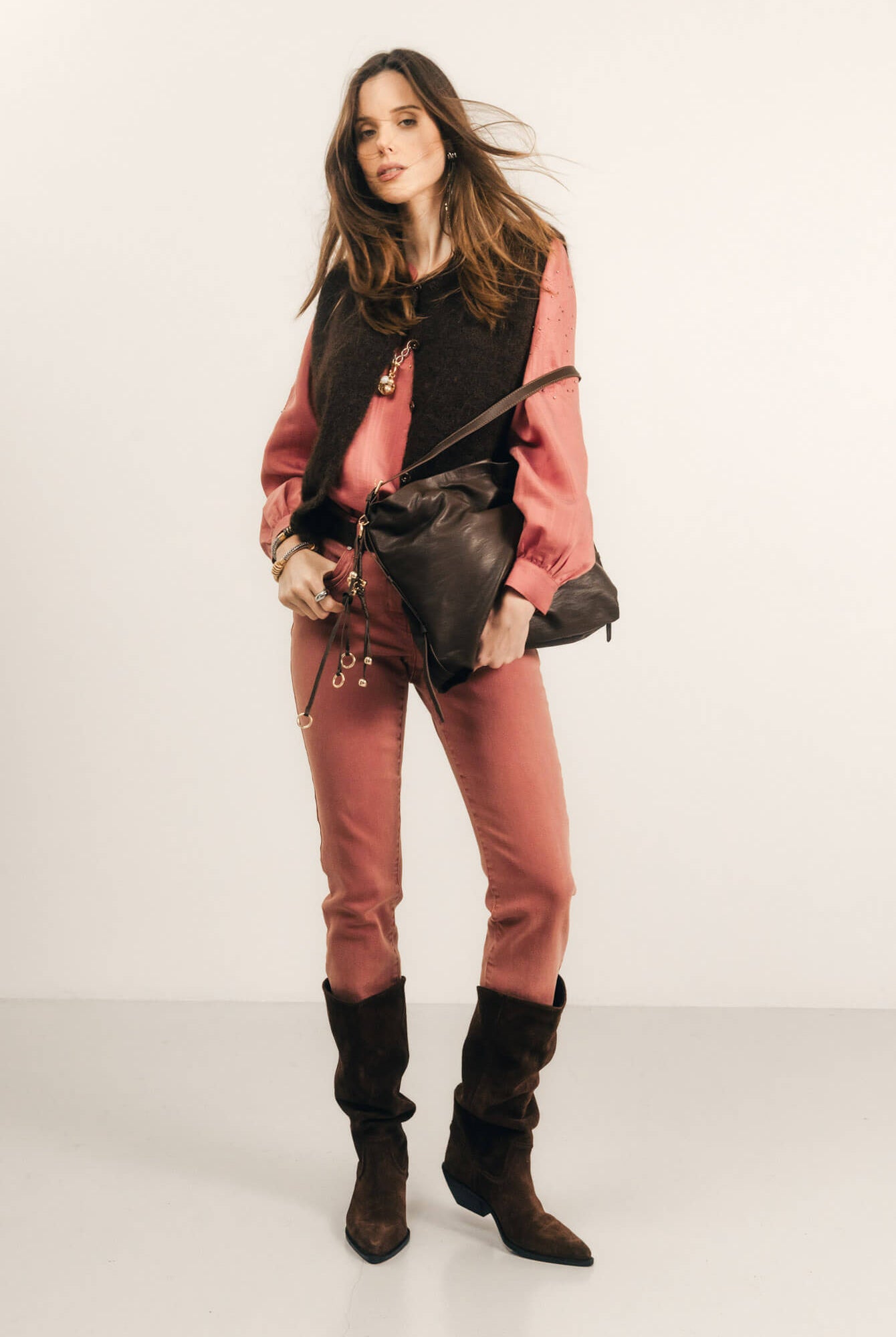 Pantalon rose indien coupe slim | Elora