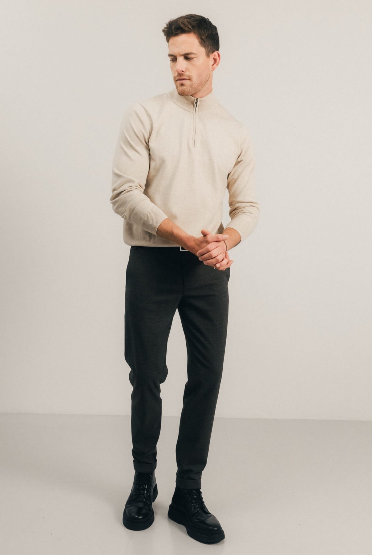 Pull beige chiné col camionneur | Elora
