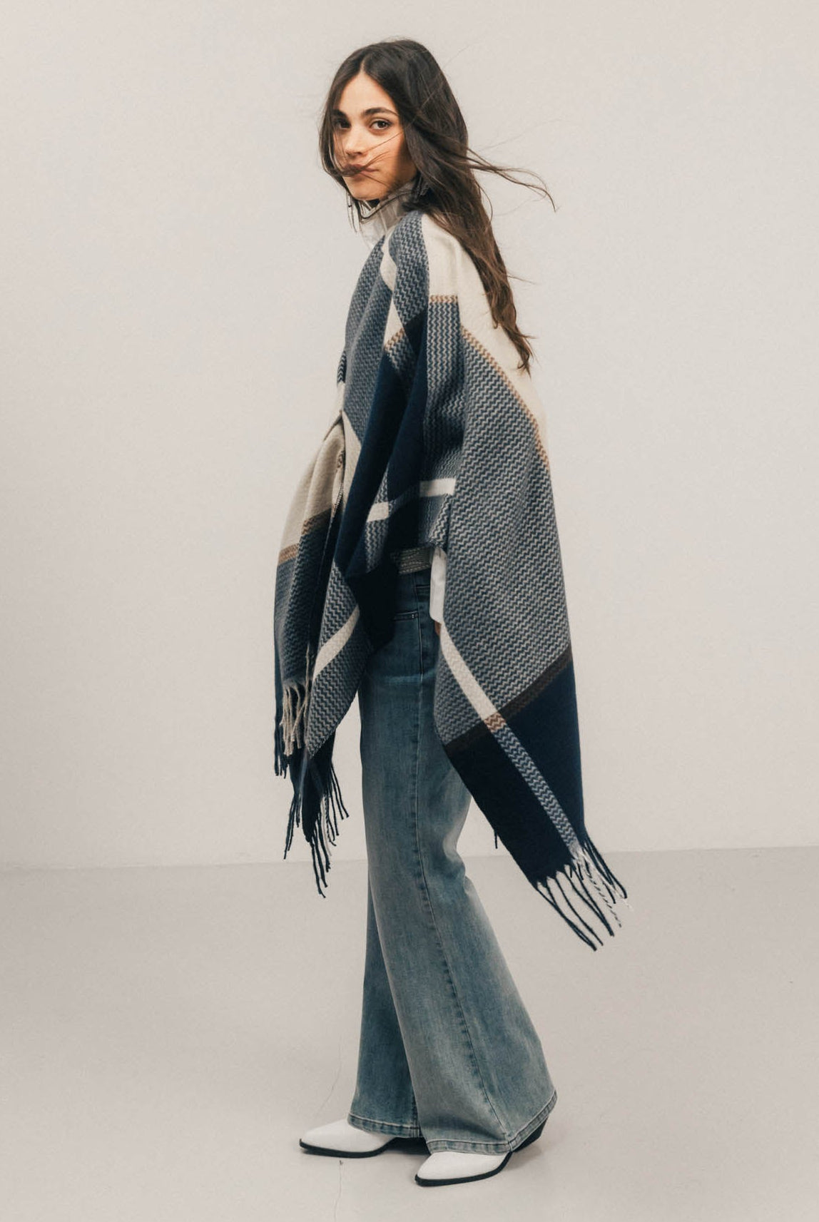 Poncho carreaux bleu | Elora