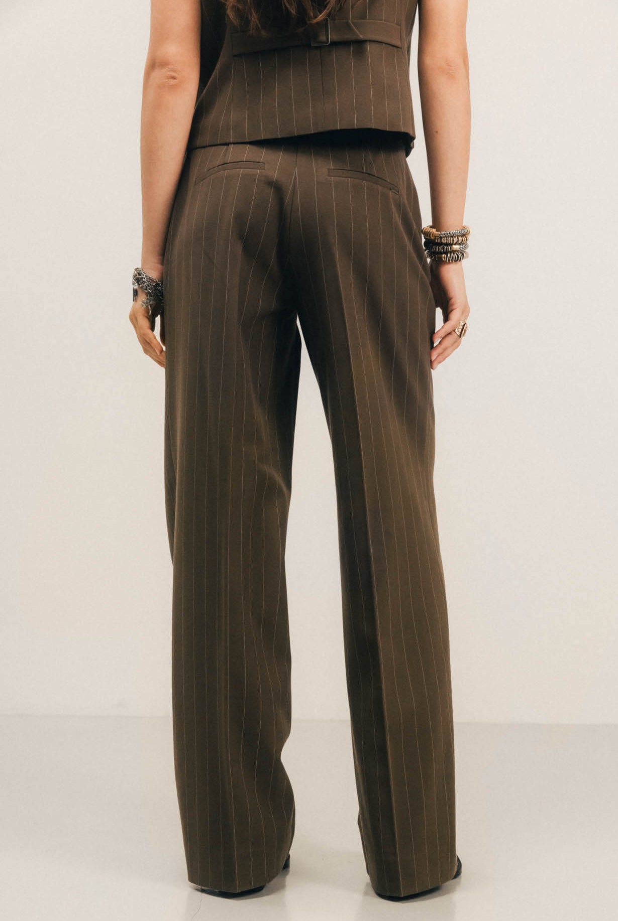 Pantalon tailleur rayé bronze | Elora