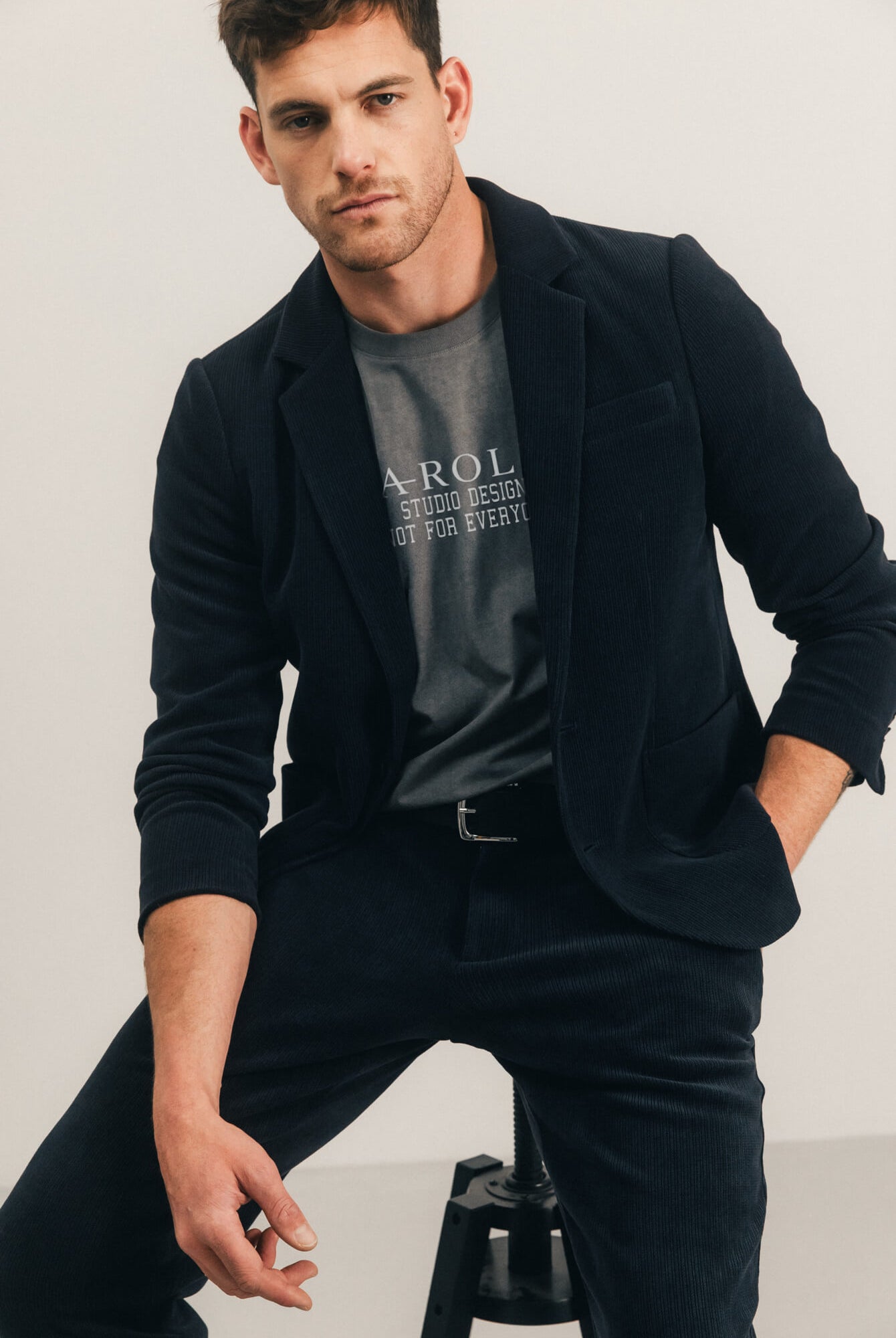 Veste blazer navy velours stretch | Elora