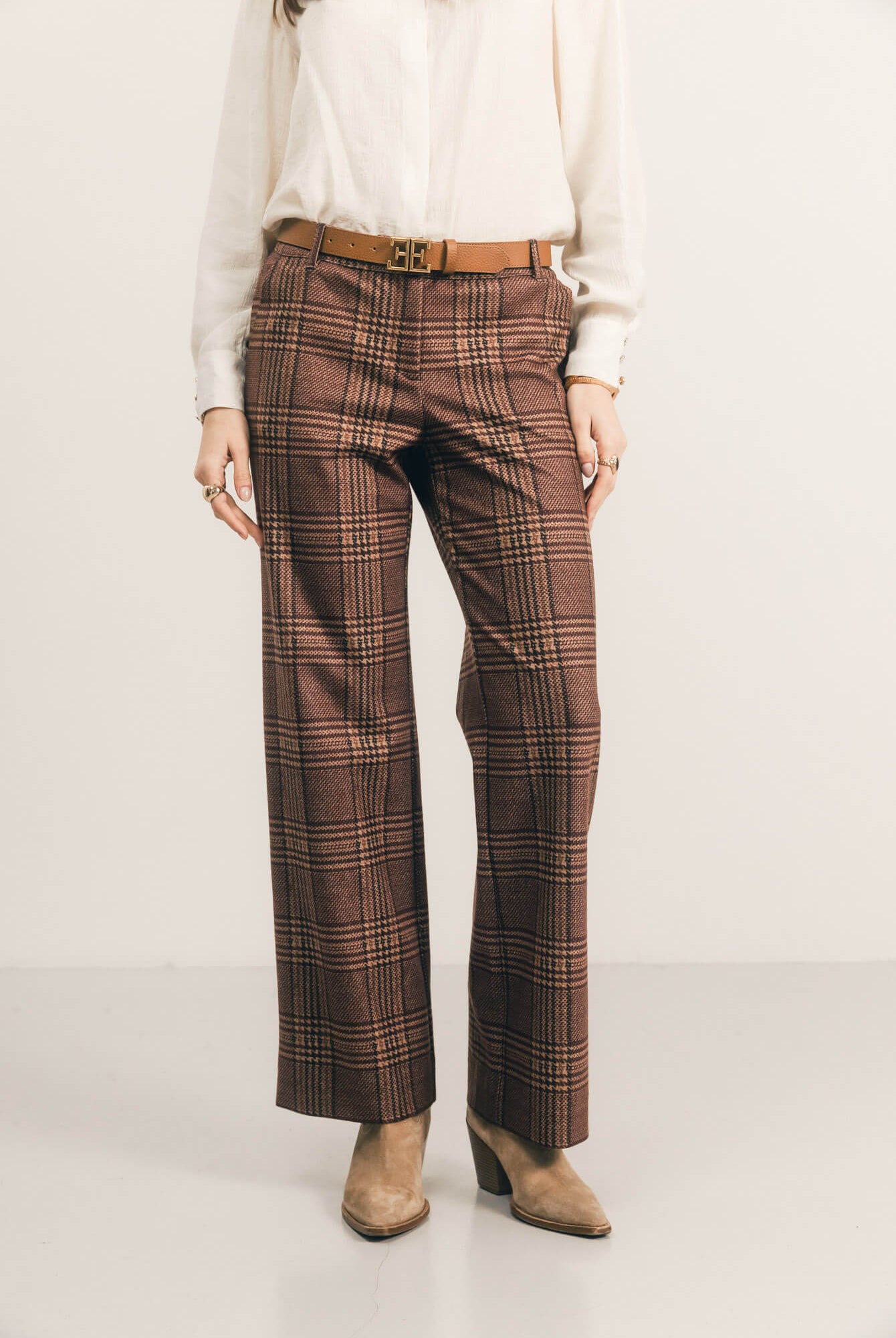 Pantalon prince-de-galles bordeaux | Elora