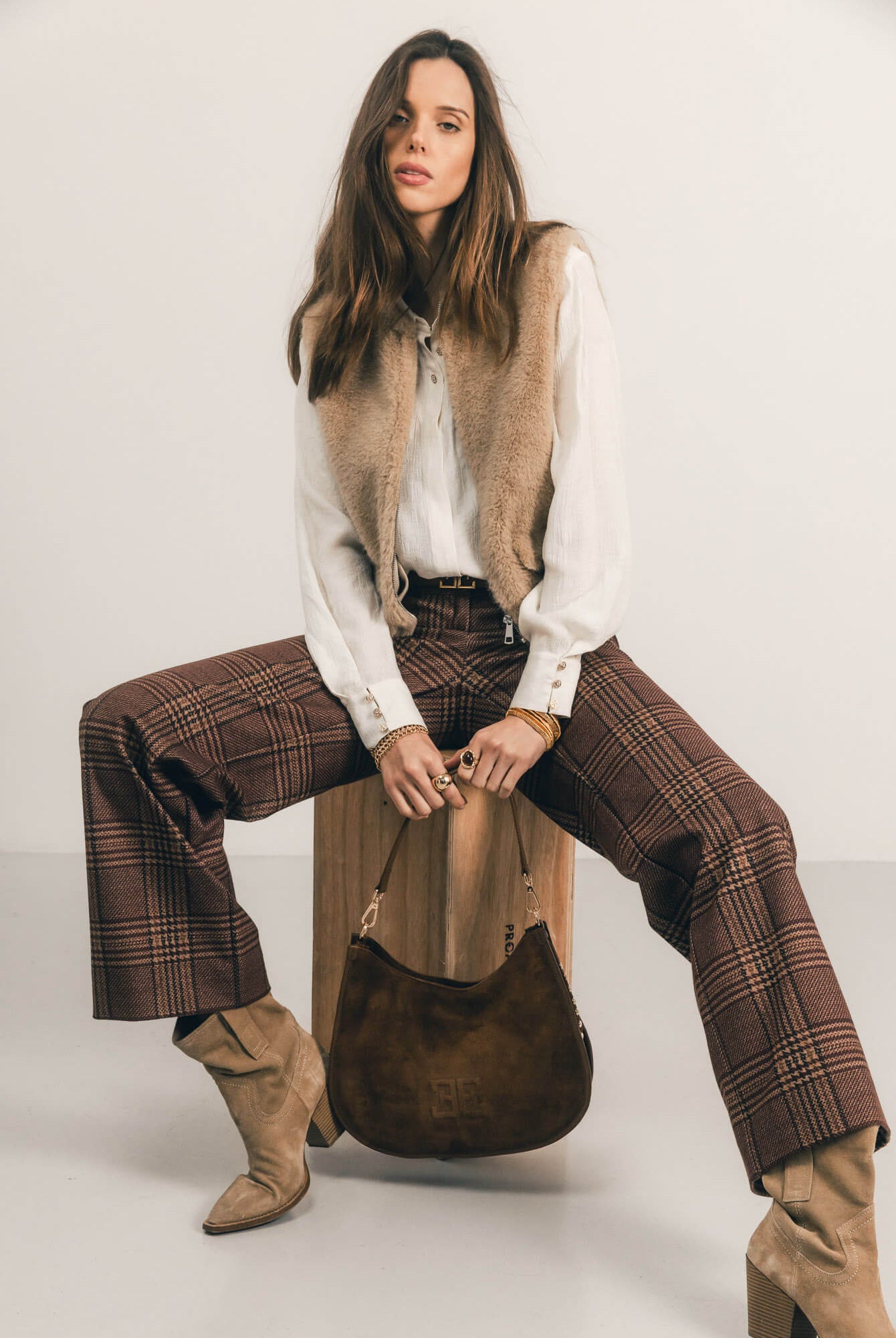 Pantalon prince-de-galles bordeaux | Elora