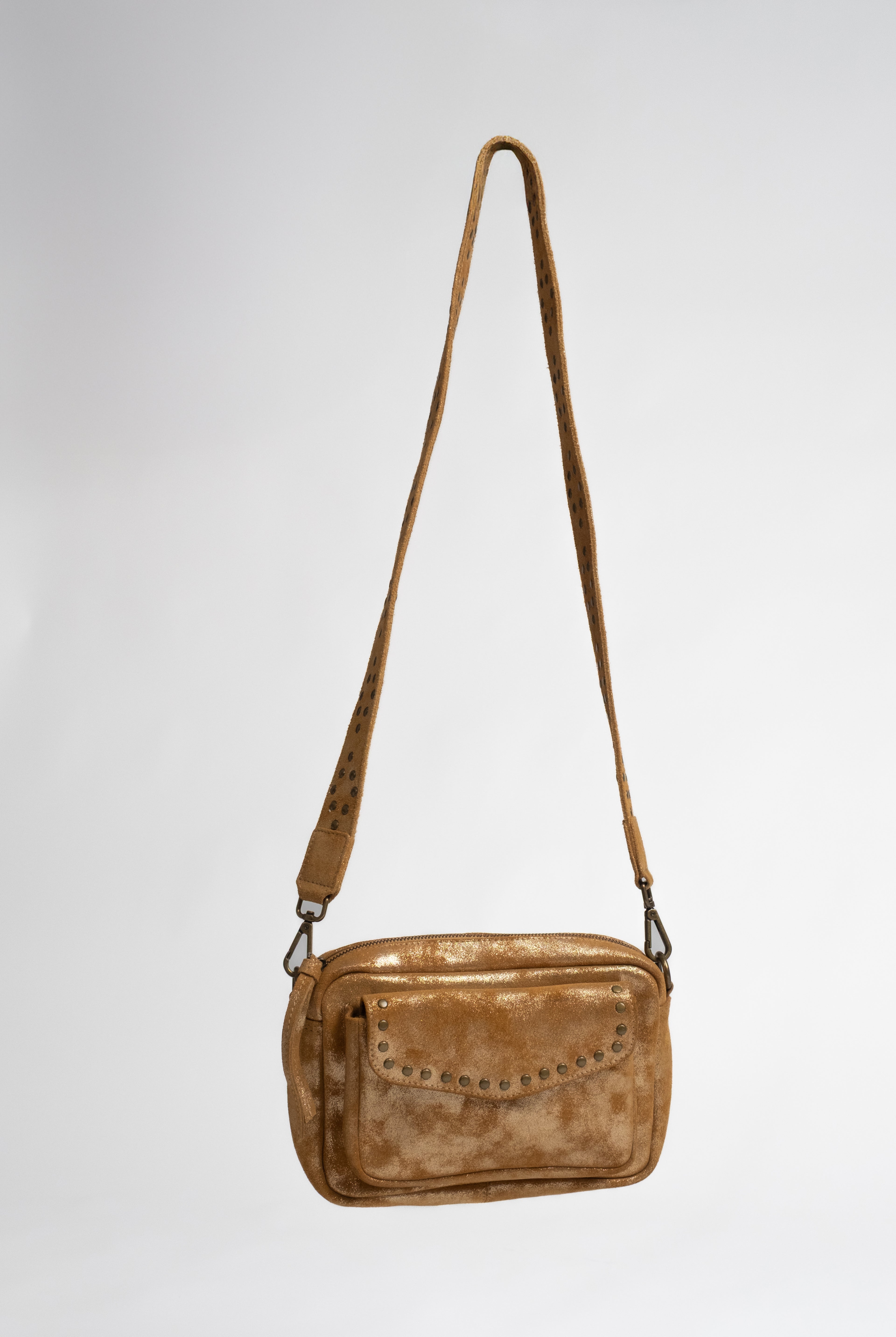 Pochette dorée cuir suédé cloutée | Elora