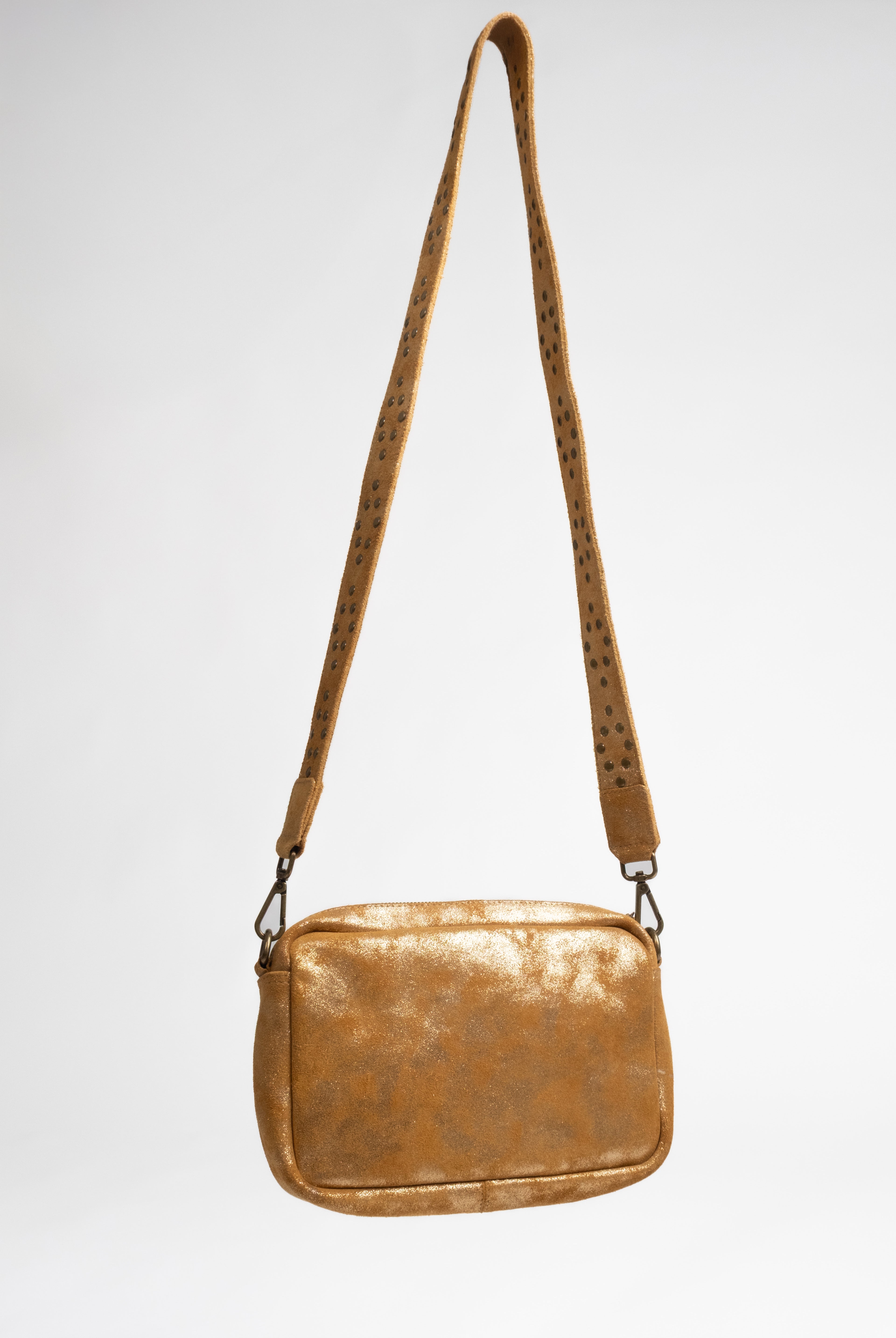 Pochette dorée cuir suédé cloutée | Elora