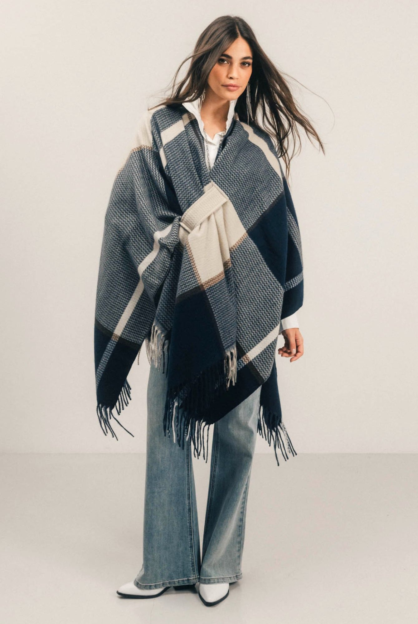 Poncho carreaux bleu | Elora