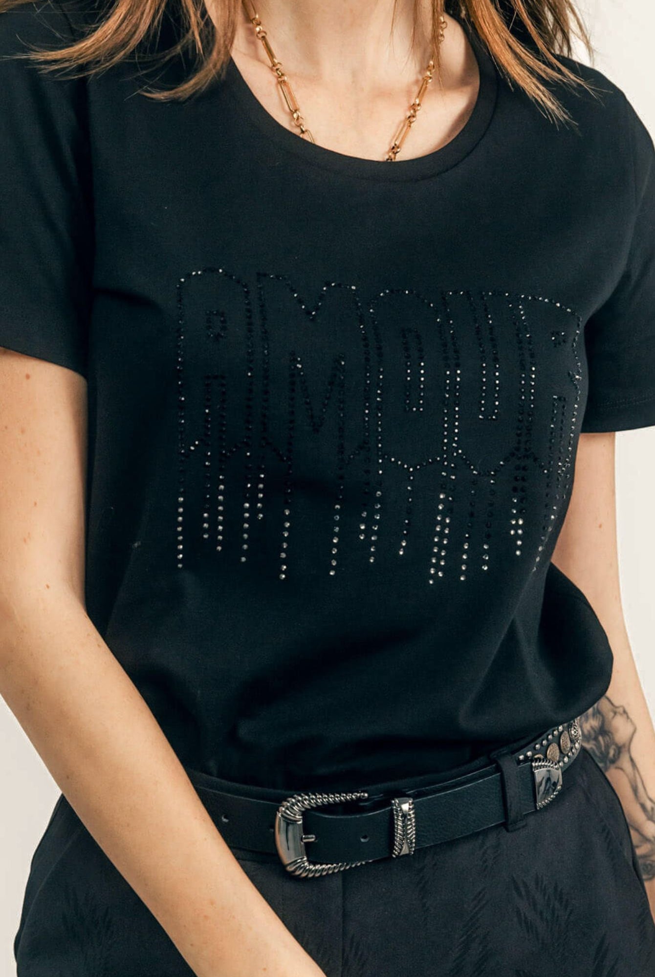 Tee-shirt noir message strassé rock | Elora