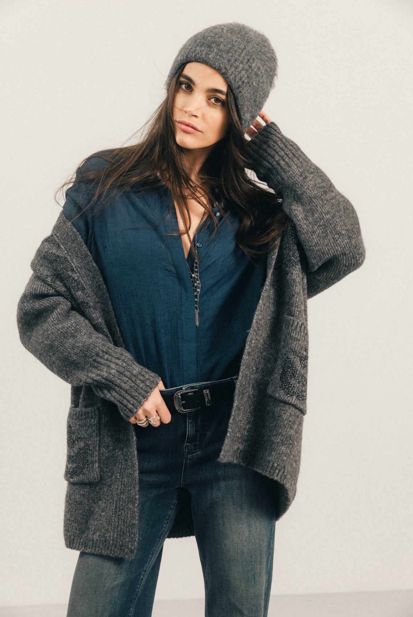 Chemise bleue jacquard satinée chic | Elora