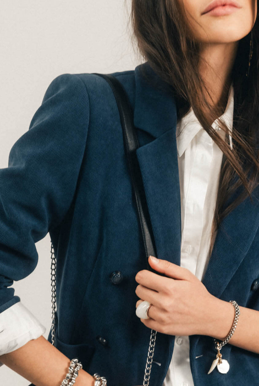 Veste bleue velours double boutonnage | Elora