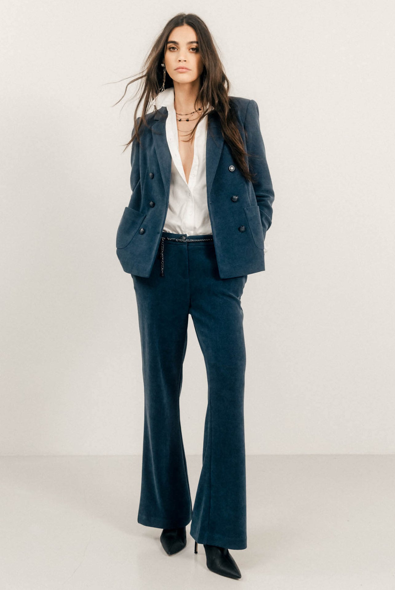 Pantalon velours bleu flare | Elora