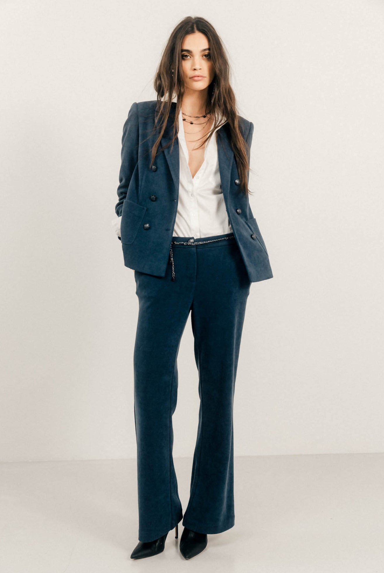 Veste bleue velours double boutonnage | Elora