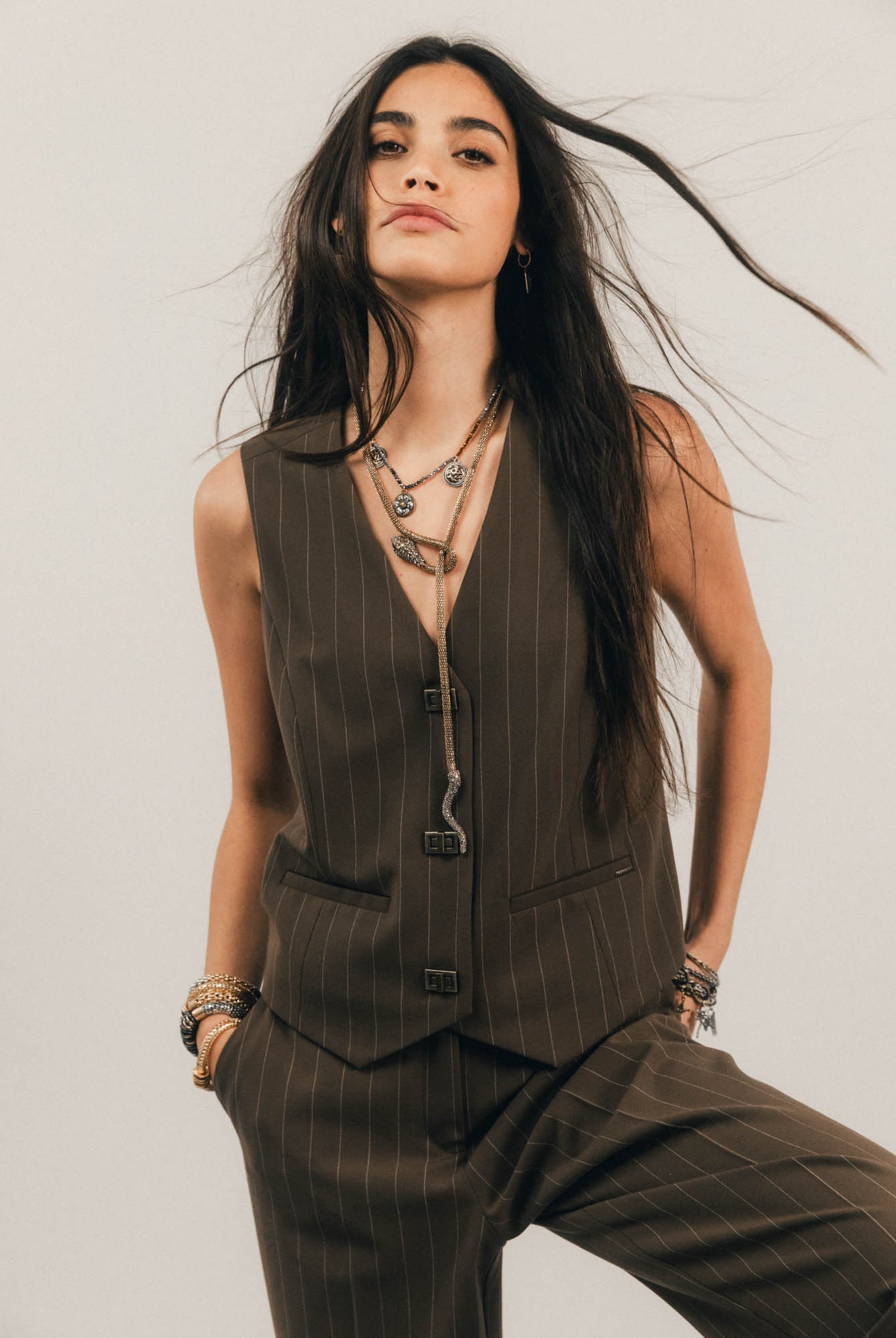 Gilet tailleur rayé bronze | Elora