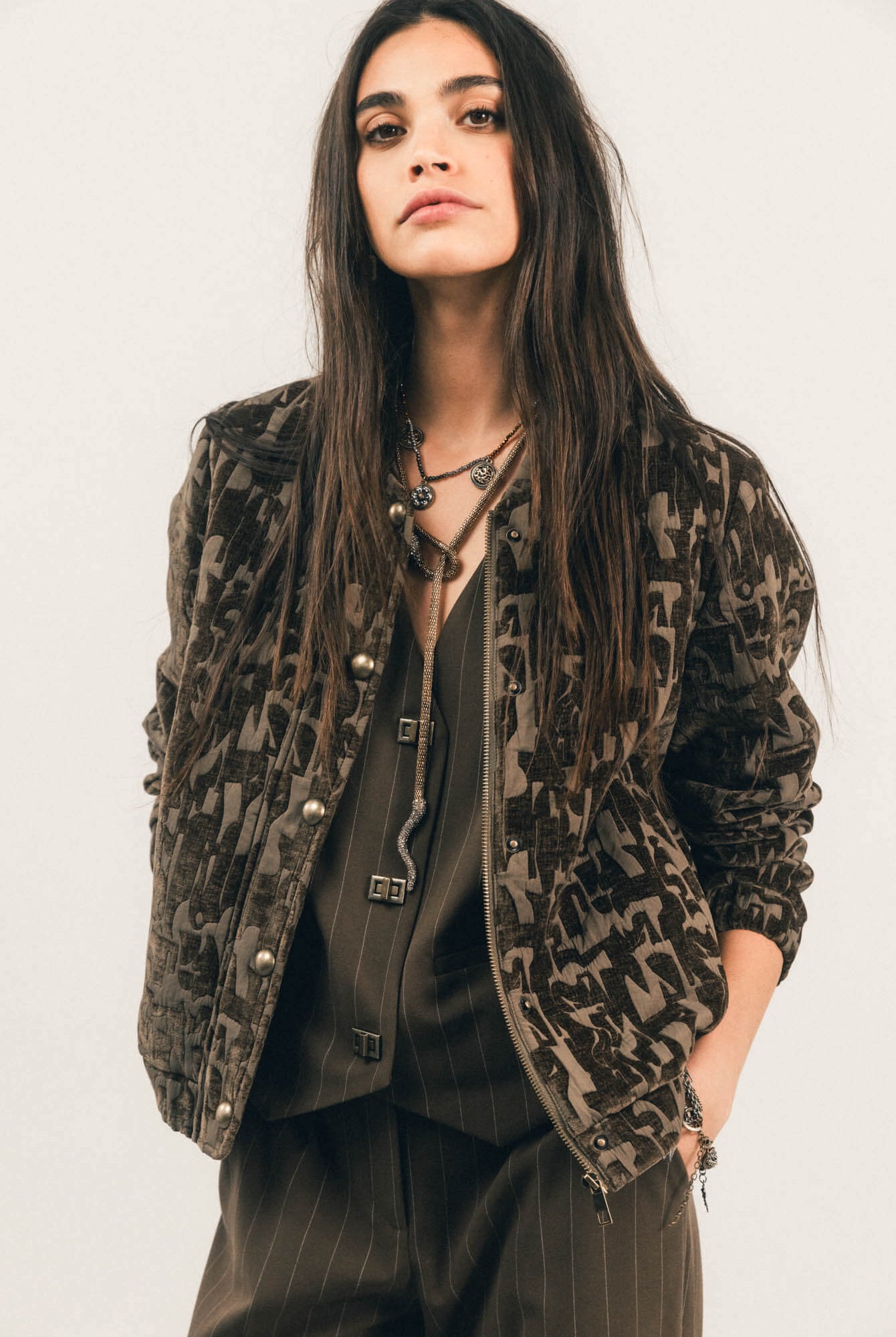 Bomber bronze velours damassé jacquard | Elora