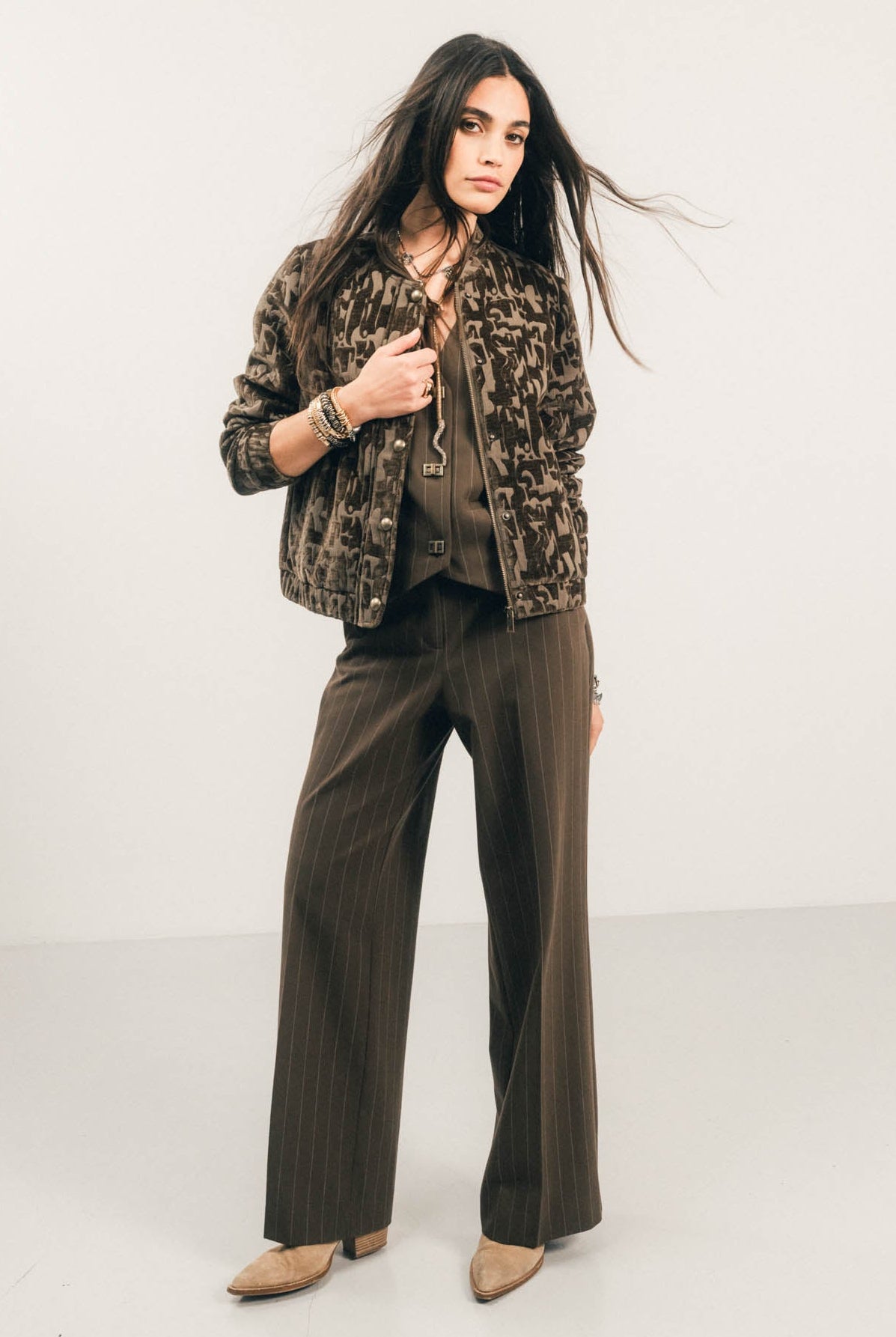 Pantalon tailleur rayé bronze | Elora