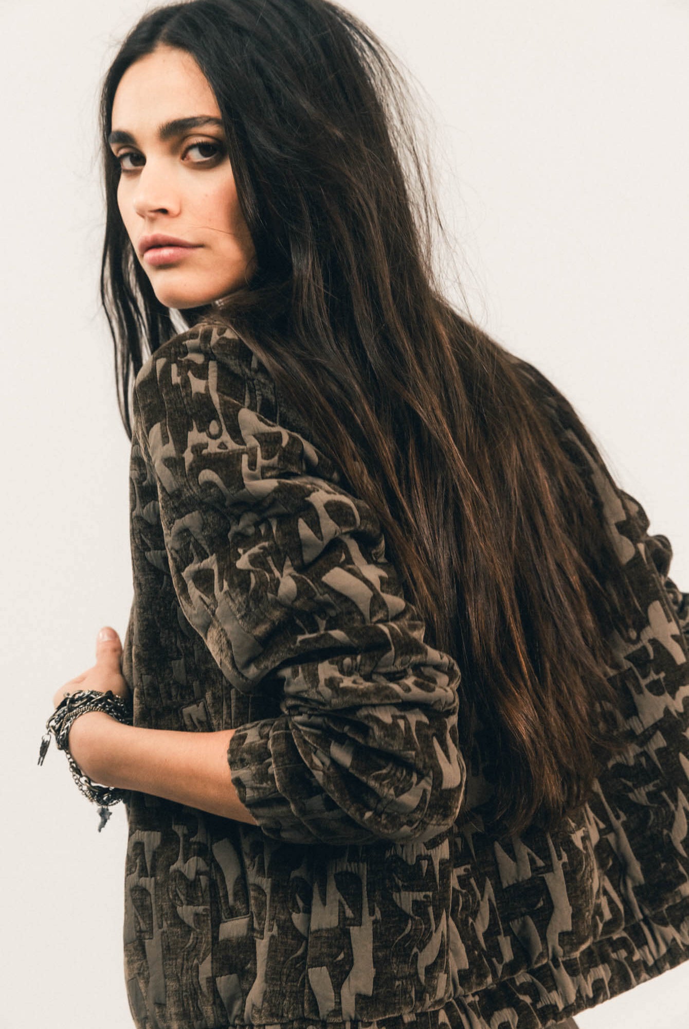Bomber bronze velours damassé jacquard | Elora