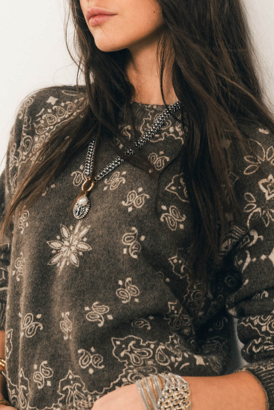 Pull imprimé bronze bandana bohème | Elora