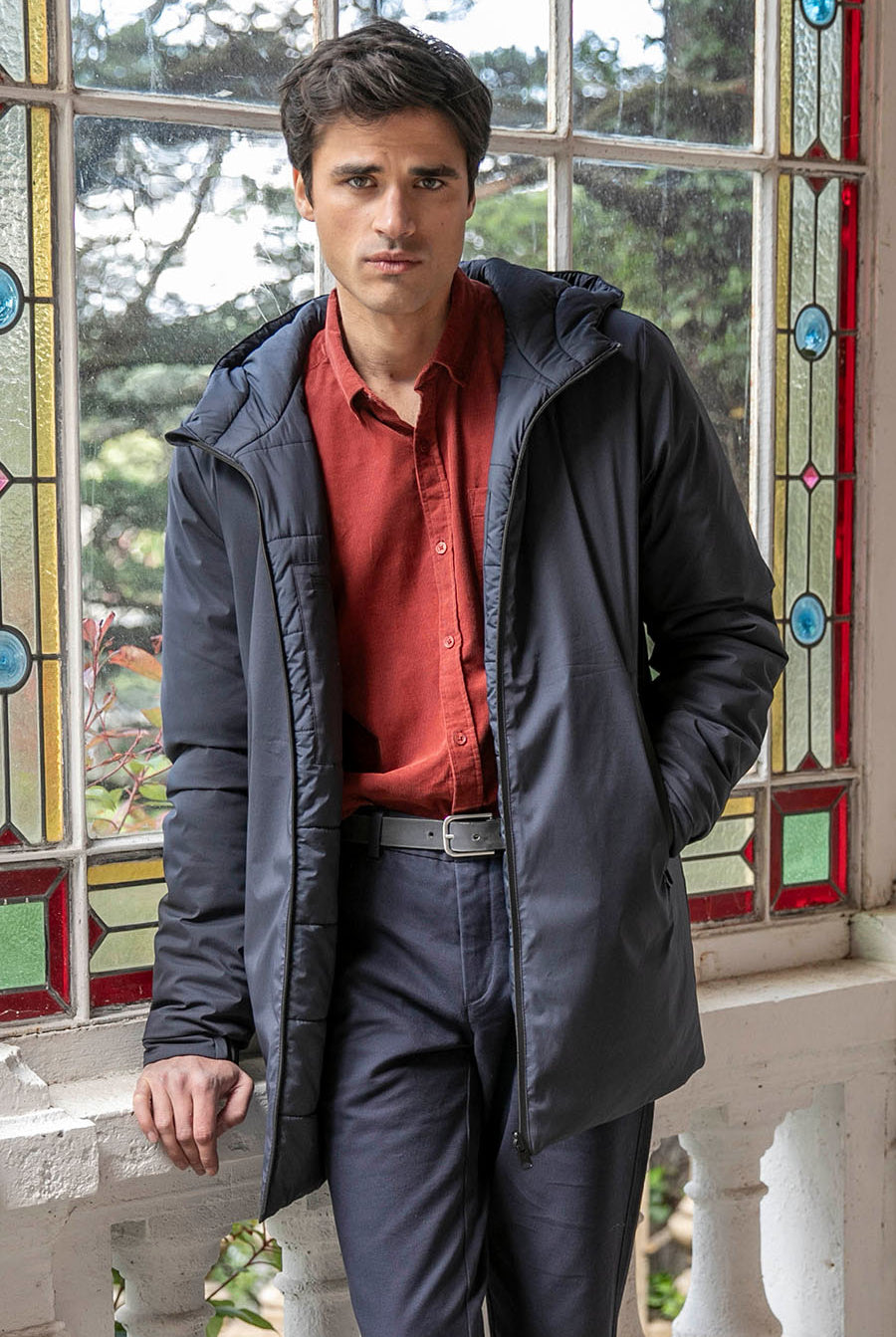 Parka mi longue réversible coloris navy | Elora