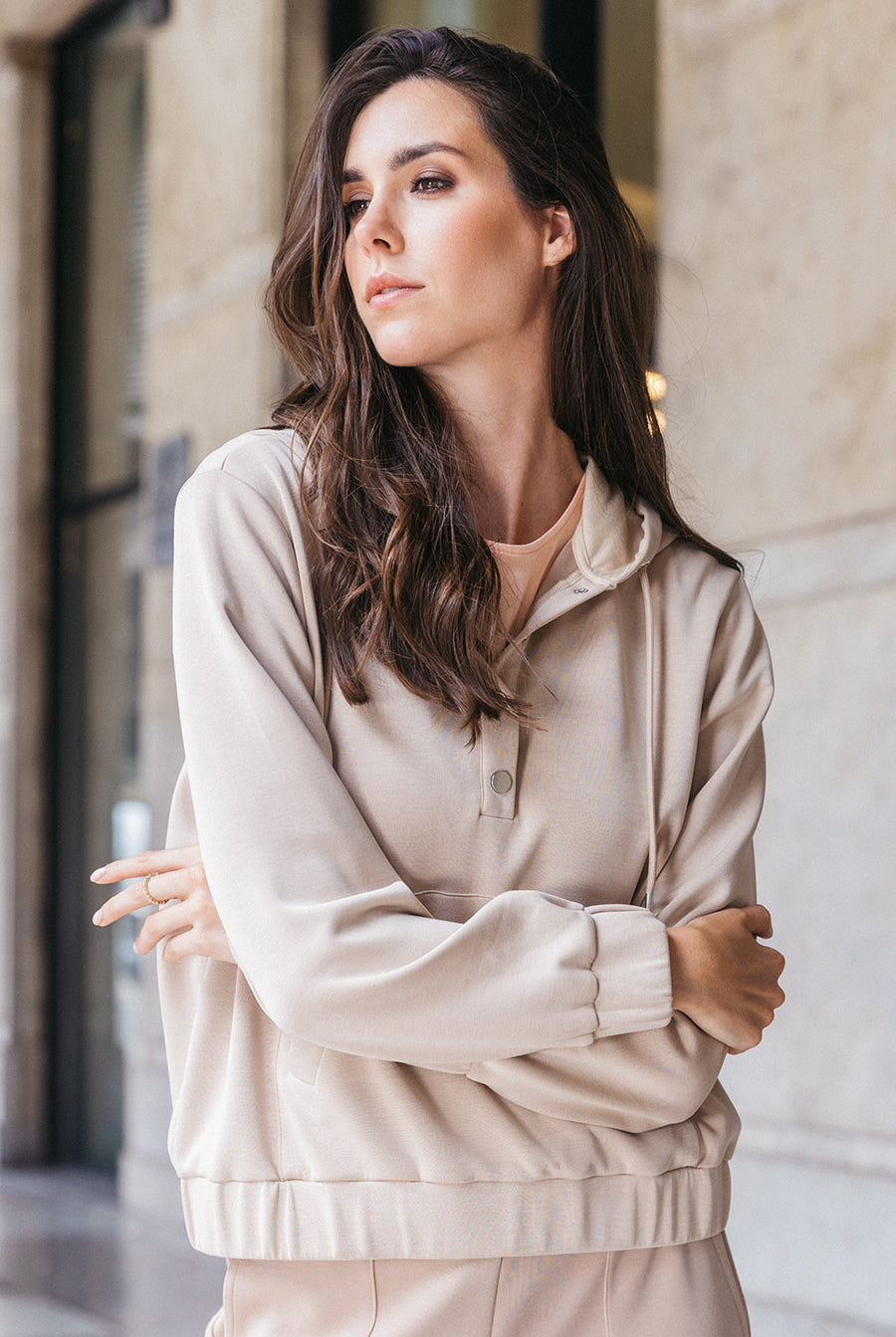 Sweat à capuche extra doux beige | Elora