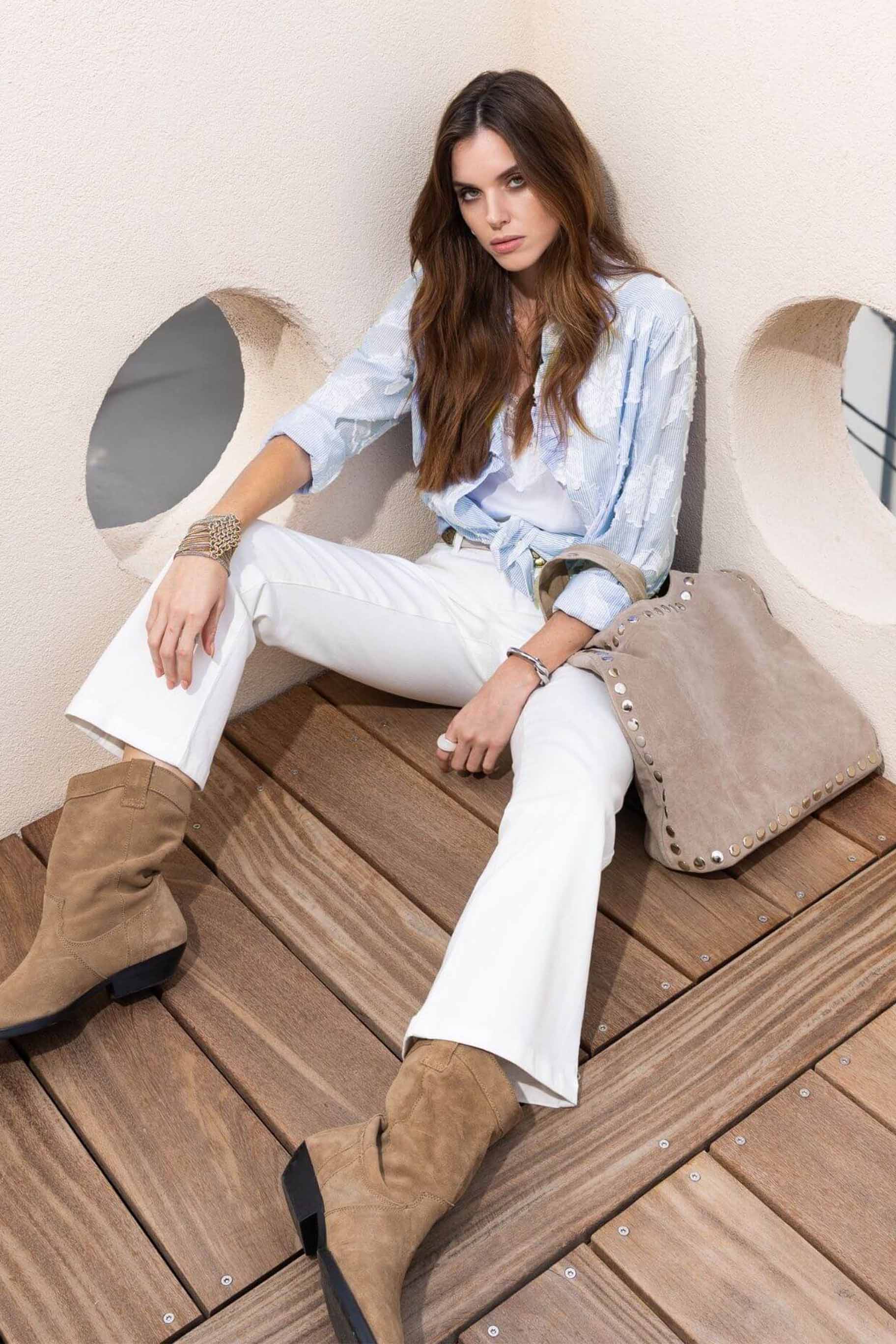 Jean blanc bootcut broderie chic | Elora