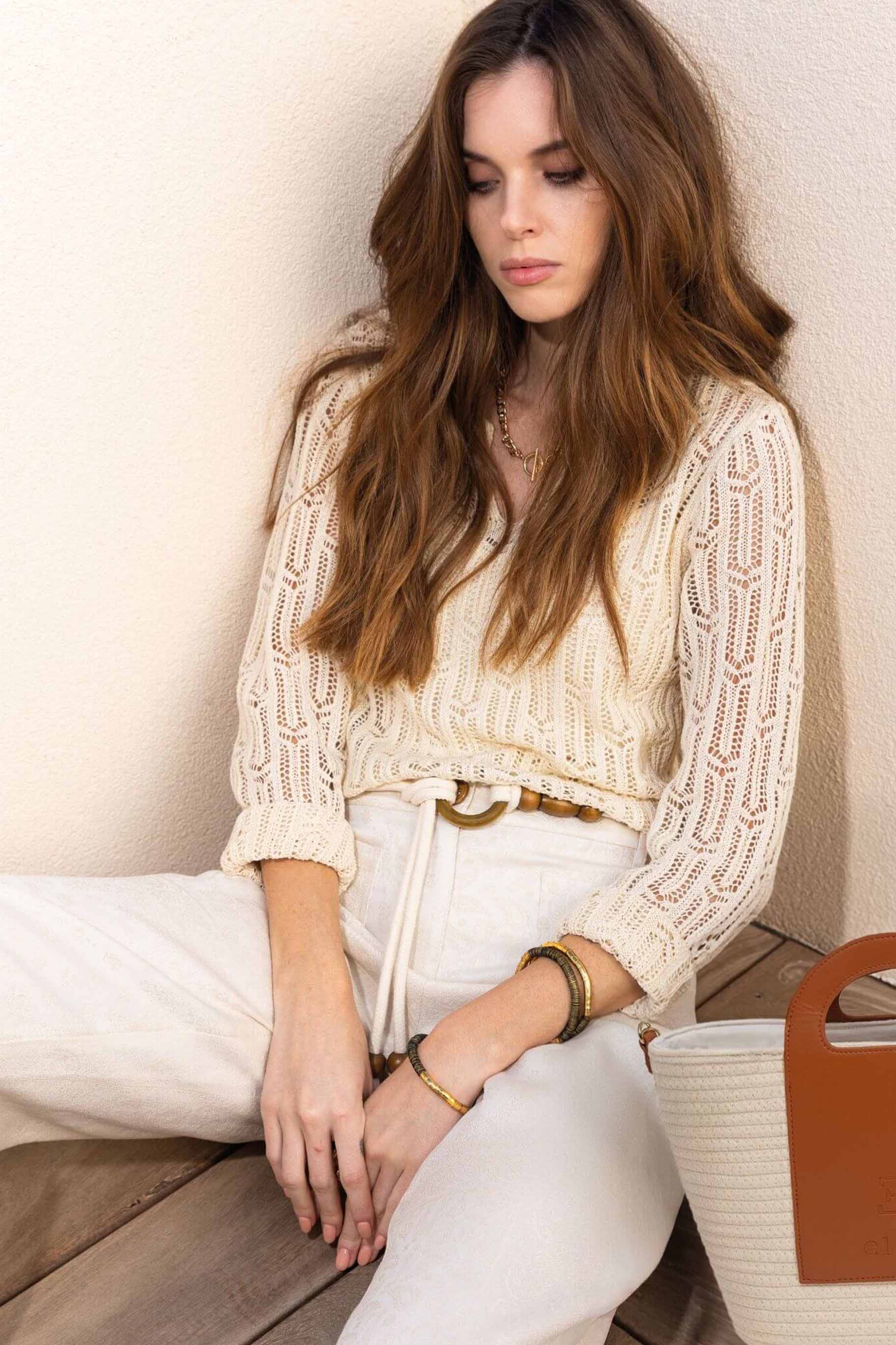 Pull ajouré crème avec top intégré | Elora