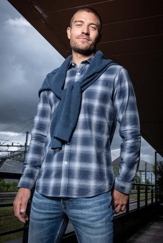 Chemise tartan coupe regular à carreaux bleu | Elora