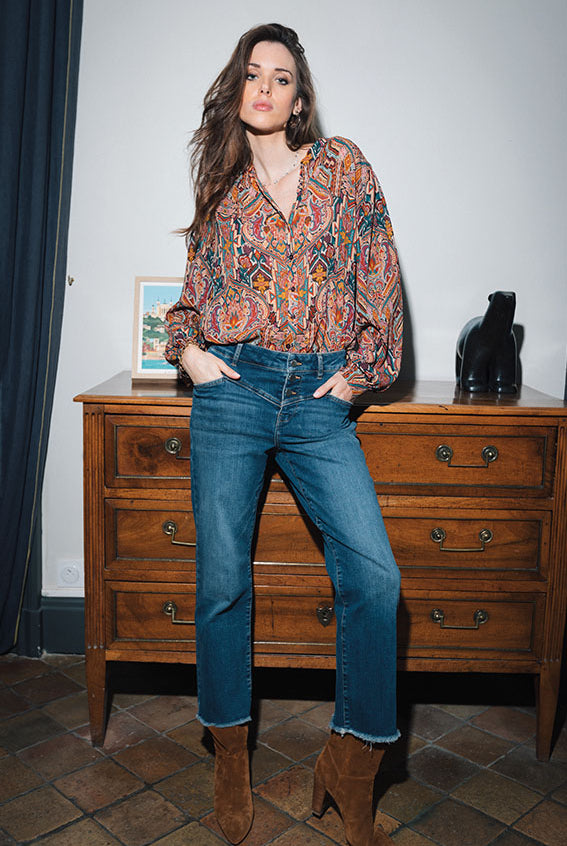 Jean bootcut cropped bleu foncé | Elora