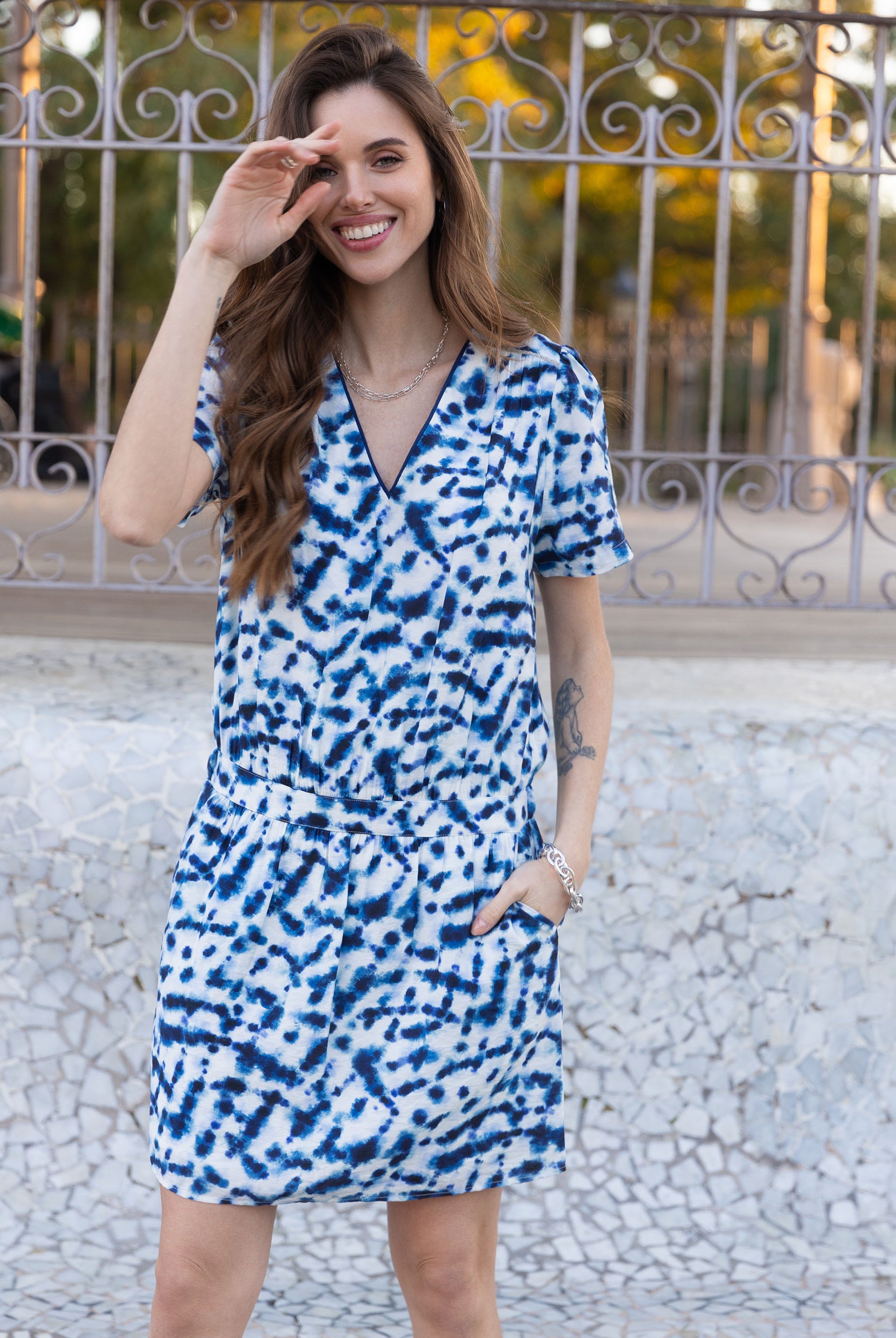 Robe tie and dye imprimé bleu | Elora